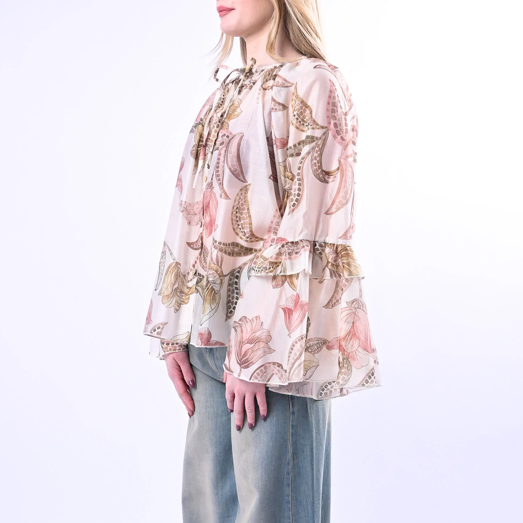 PHILIA LOFT - CAMICIA FLOREALE CON MANICE A BALZE ART.R02L0828/B - BURRO - Image 3
