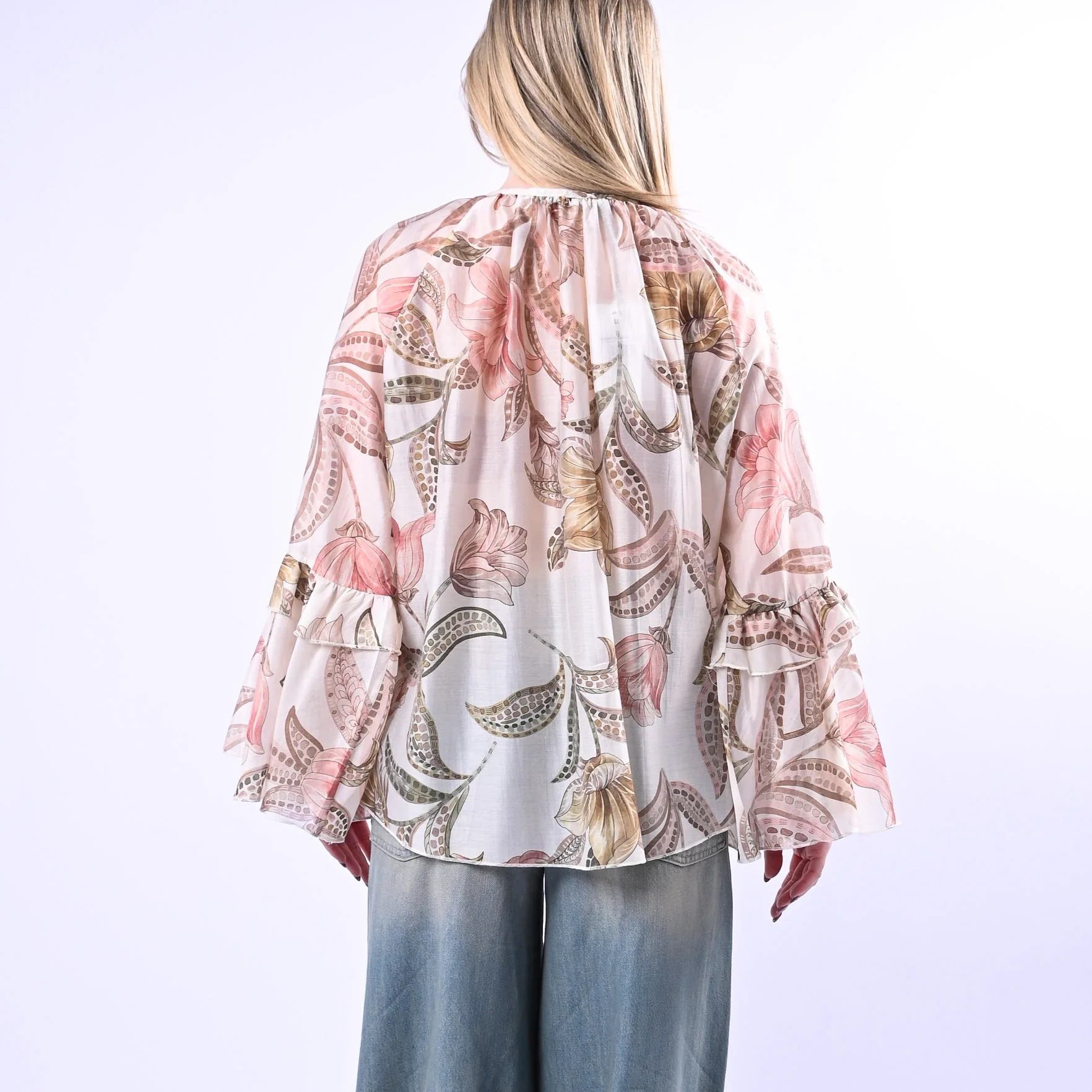 PHILIA LOFT - CAMICIA FLOREALE CON MANICE A BALZE ART.R02L0828/B - BURRO - Image 4