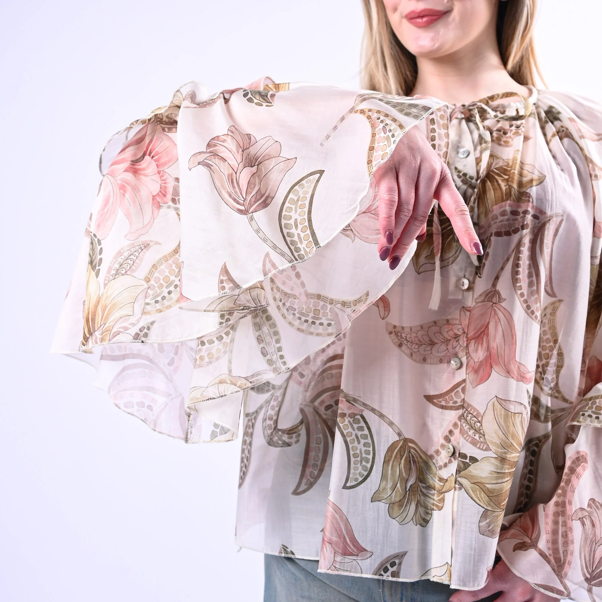 PHILIA LOFT - CAMICIA FLOREALE CON MANICE A BALZE ART.R02L0828/B - BURRO - Image 5