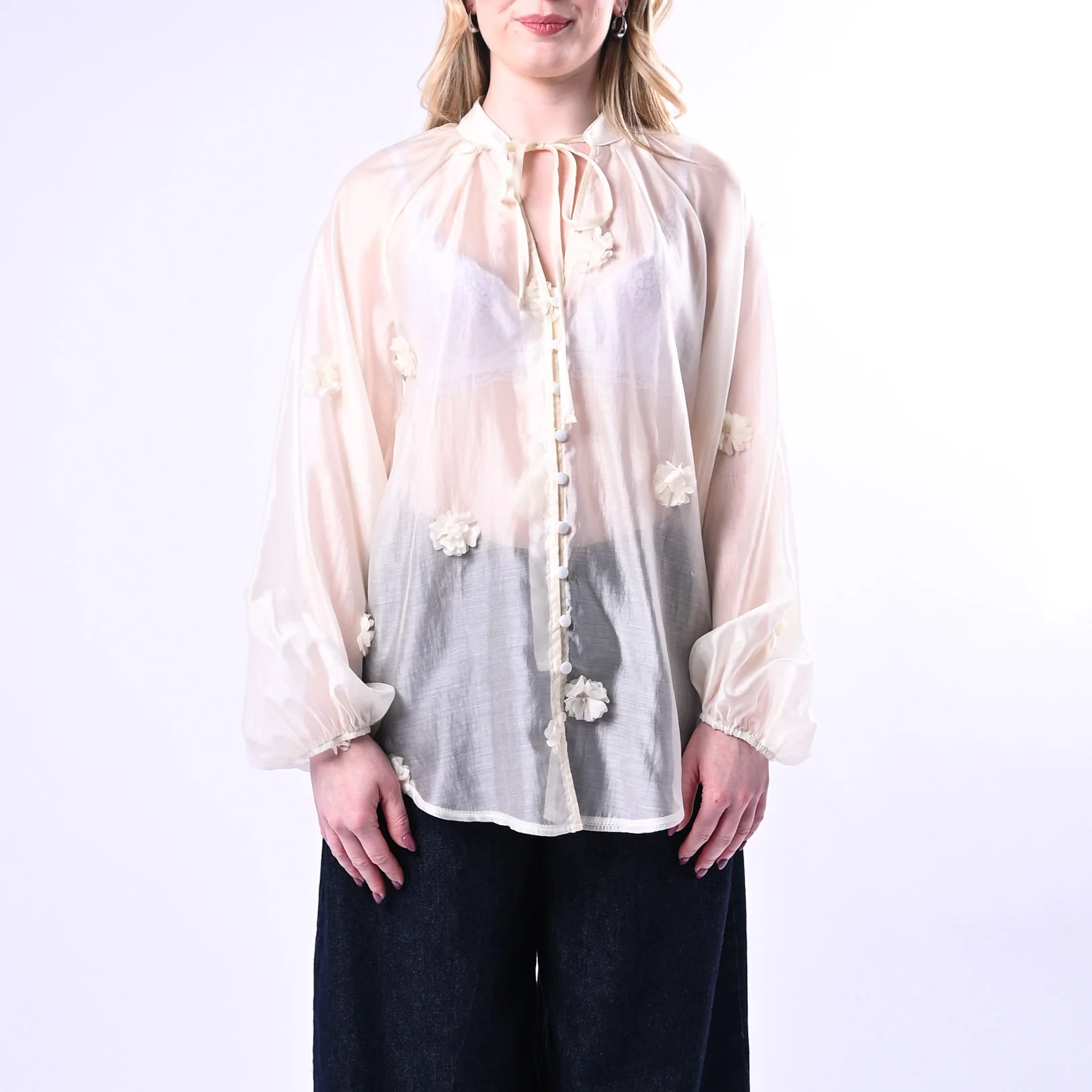 PHILIA LOFT - CAMICIA LYOCELL CON FIORI APPLICATI ART.S02E0311 - CREMA - Image 2
