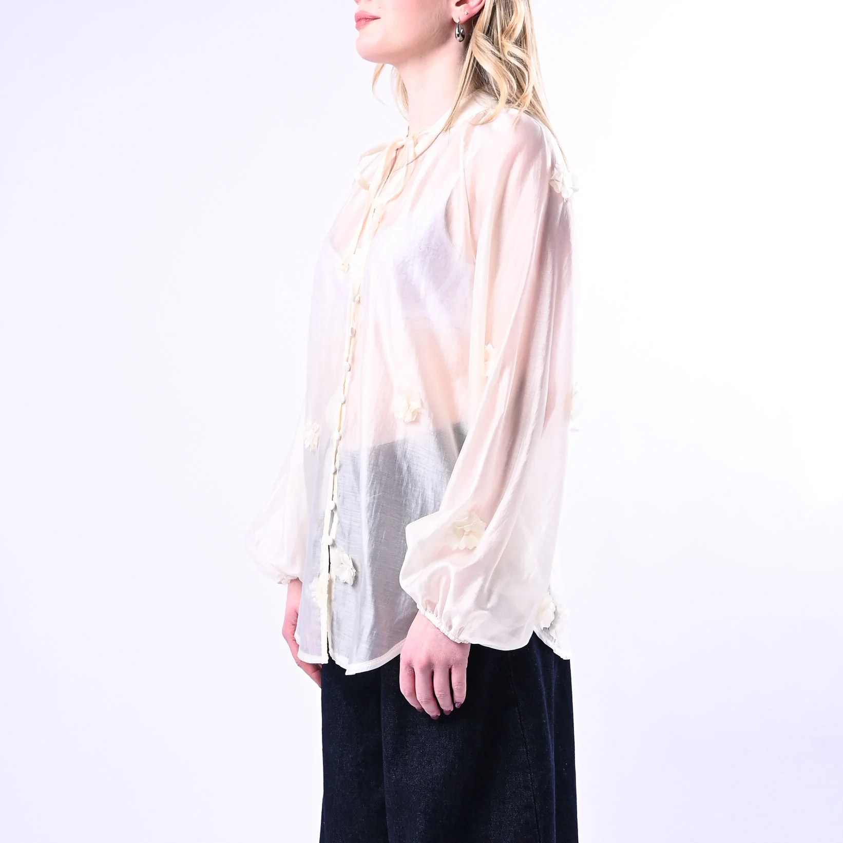 PHILIA LOFT - CAMICIA LYOCELL CON FIORI APPLICATI ART.S02E0311 - CREMA - Image 3