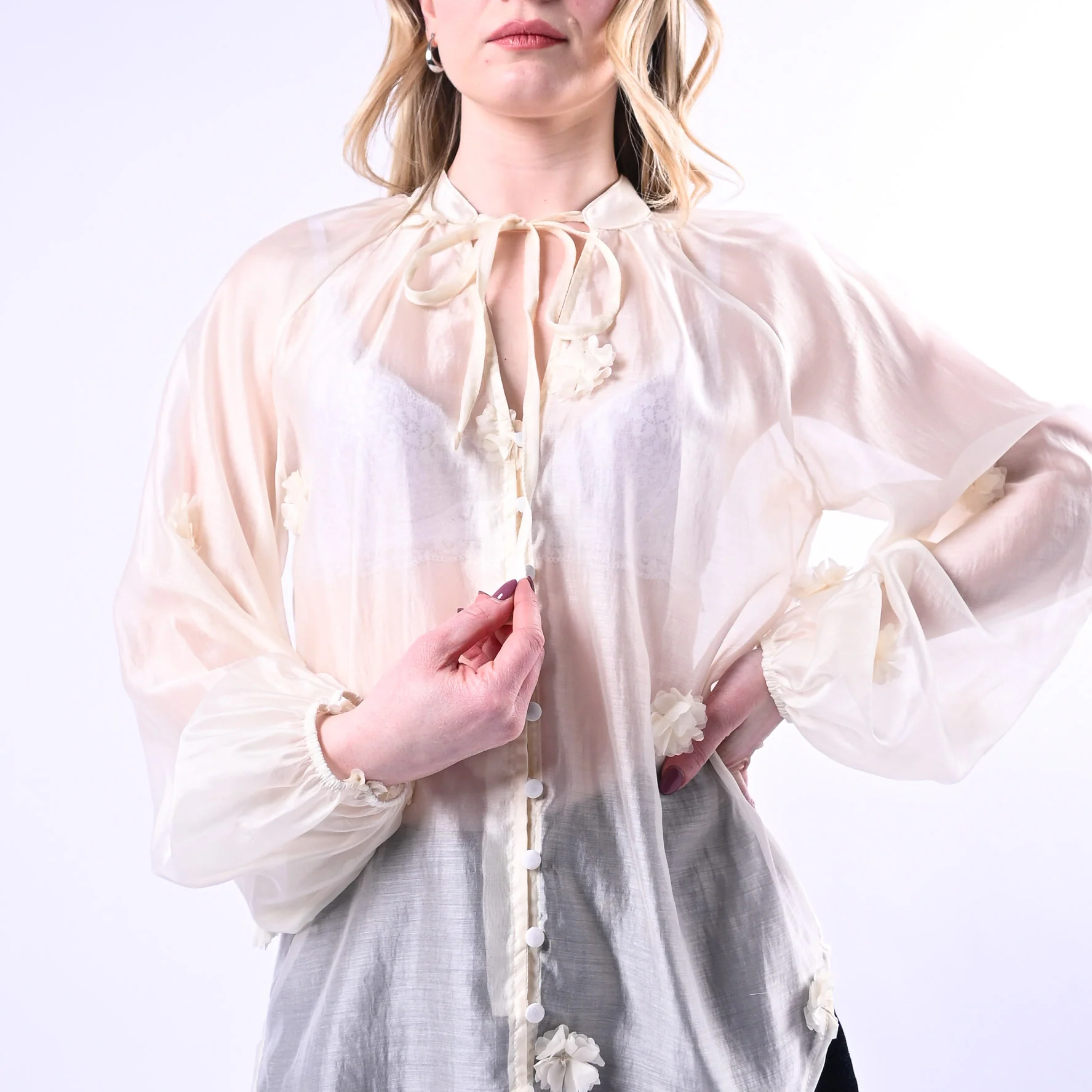 PHILIA LOFT - CAMICIA LYOCELL CON FIORI APPLICATI ART.S02E0311 - CREMA - Image 5