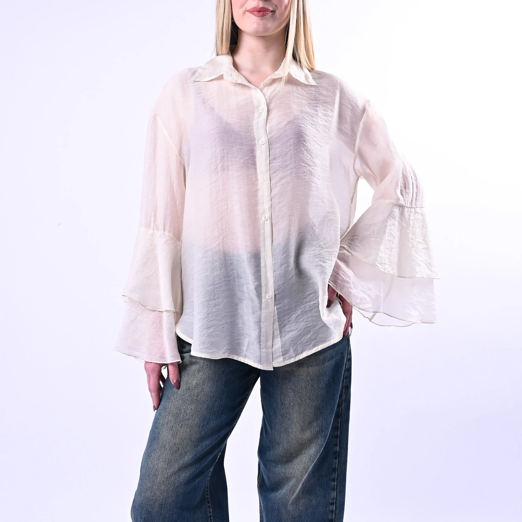 PHILIA LOFT - CAMICIA LYOCELL MANICA A BALZE ART.W02G0736/B - BURRO - Image 2