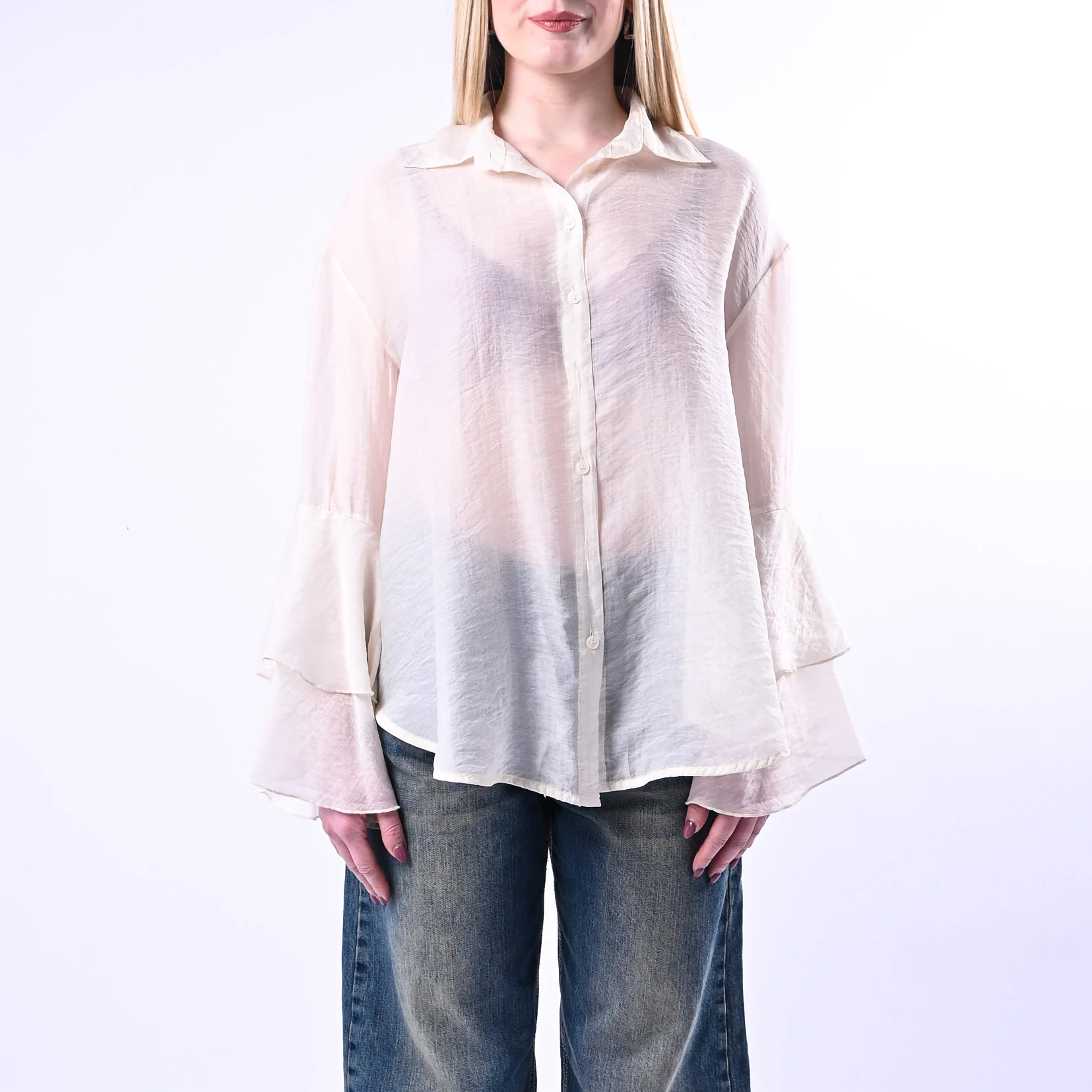 PHILIA LOFT - CAMICIA LYOCELL MANICA A BALZE ART.W02G0736/B - BURRO - Image 3