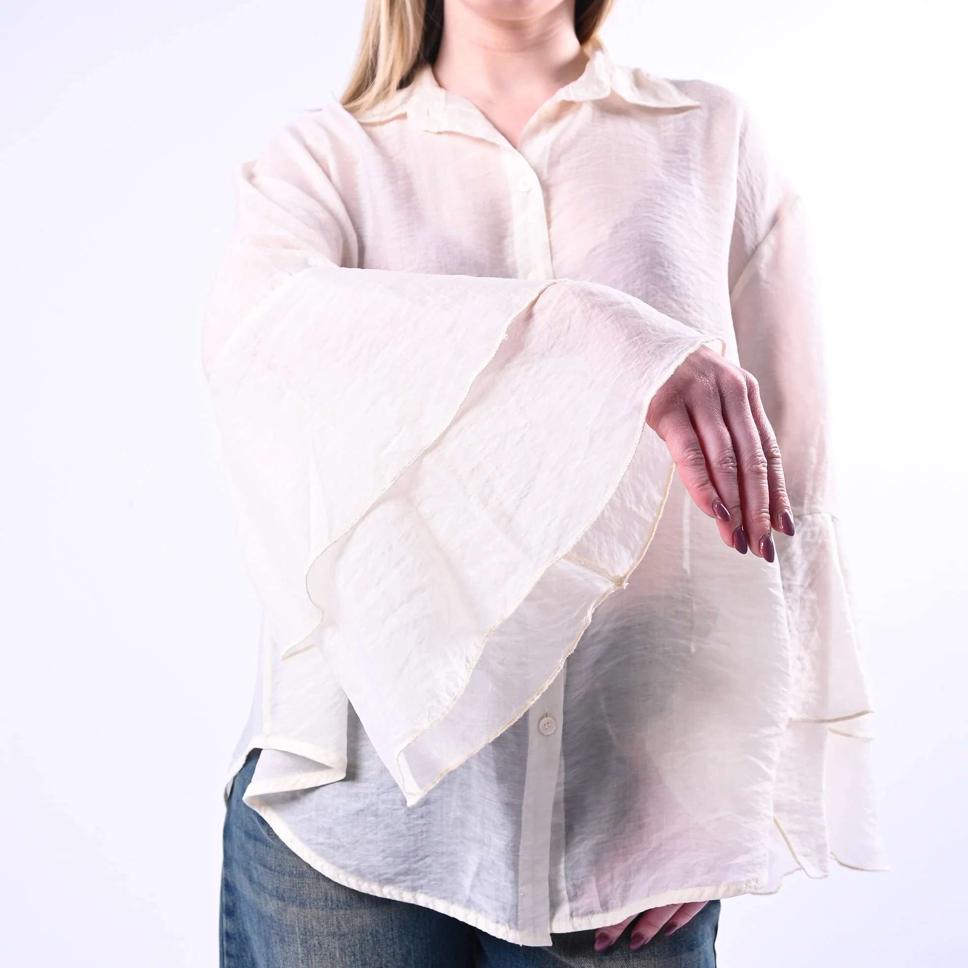 PHILIA LOFT - CAMICIA LYOCELL MANICA A BALZE ART.W02G0736/B - BURRO - Image 5