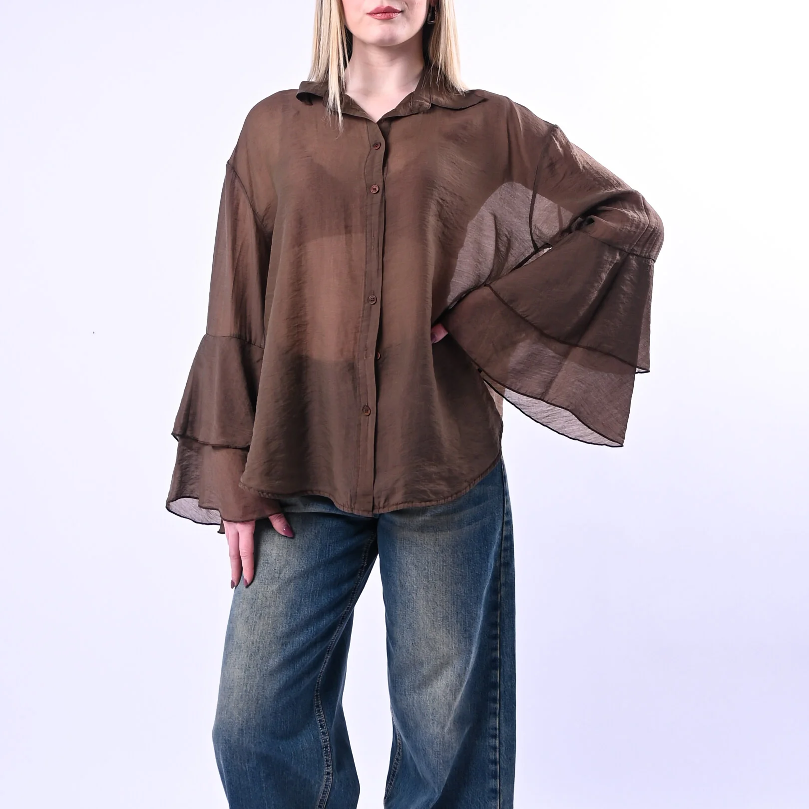 PHILIA LOFT - CAMICIA LYOCELL MANICA A BALZE ART.W02G0736/C - CIOCCOLATO