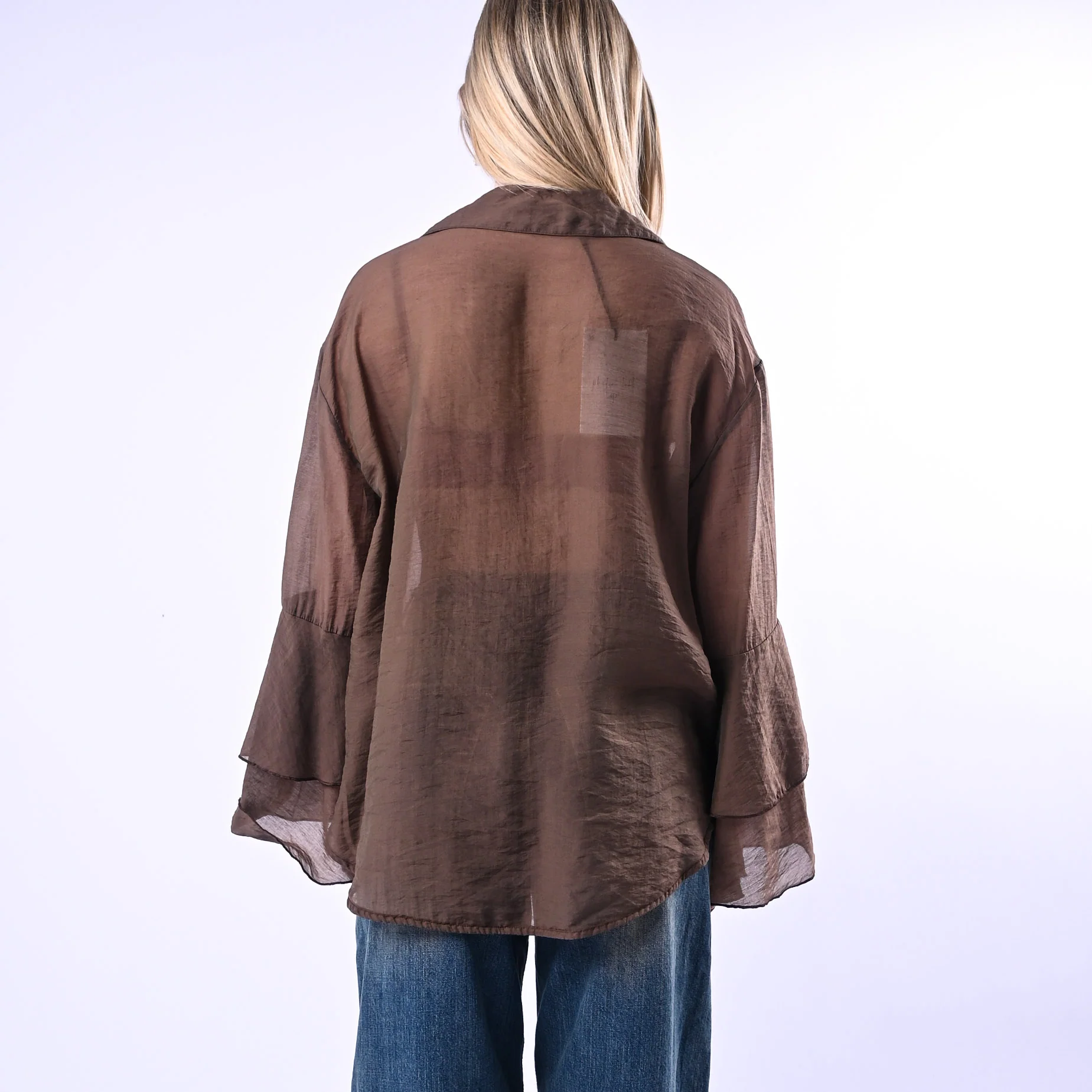 PHILIA LOFT - CAMICIA LYOCELL MANICA A BALZE ART.W02G0736/C - CIOCCOLATO - Image 4