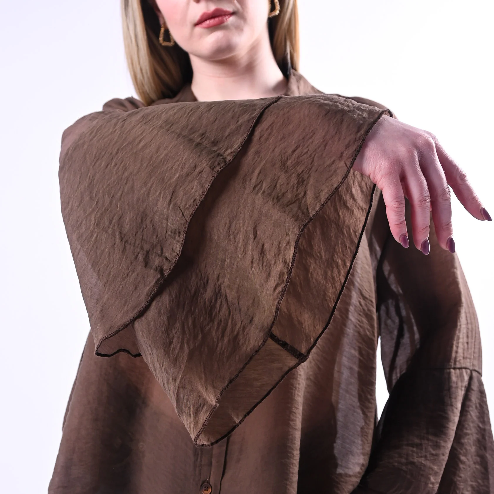 PHILIA LOFT - CAMICIA LYOCELL MANICA A BALZE ART.W02G0736/C - CIOCCOLATO - Image 5