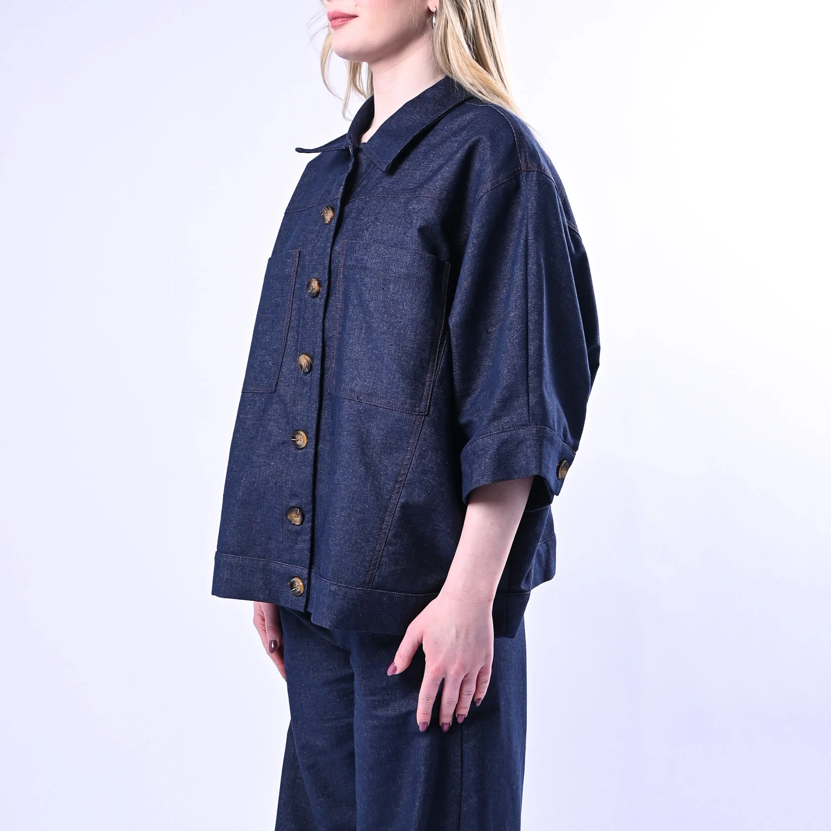 PHILIA LOFT - CAMICIA OVER CHAMBRAY ART.V02F0674 - DENIM SCURO - Image 4