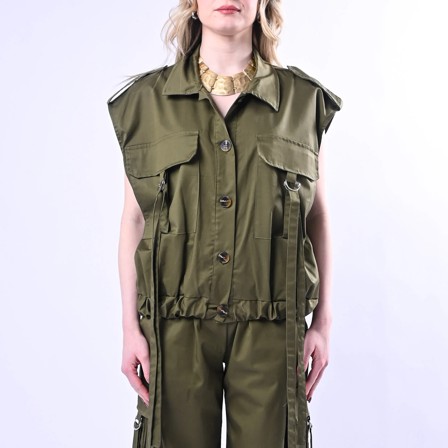 PHILIA LOFT - GILET SAFARI CON TASCONI ART.D02N0663 - MILITARE - Image 3
