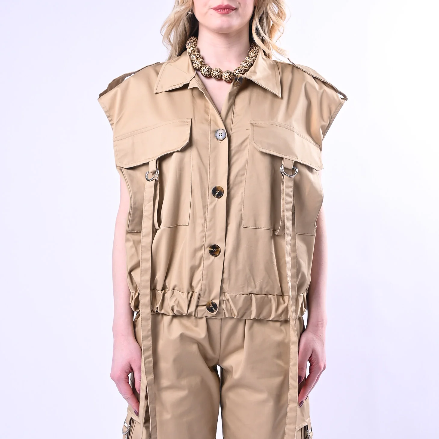 PHILIA LOFT - GILET SAFARI CON TASCONI ART.D02N0663 - SABBIA - Image 3