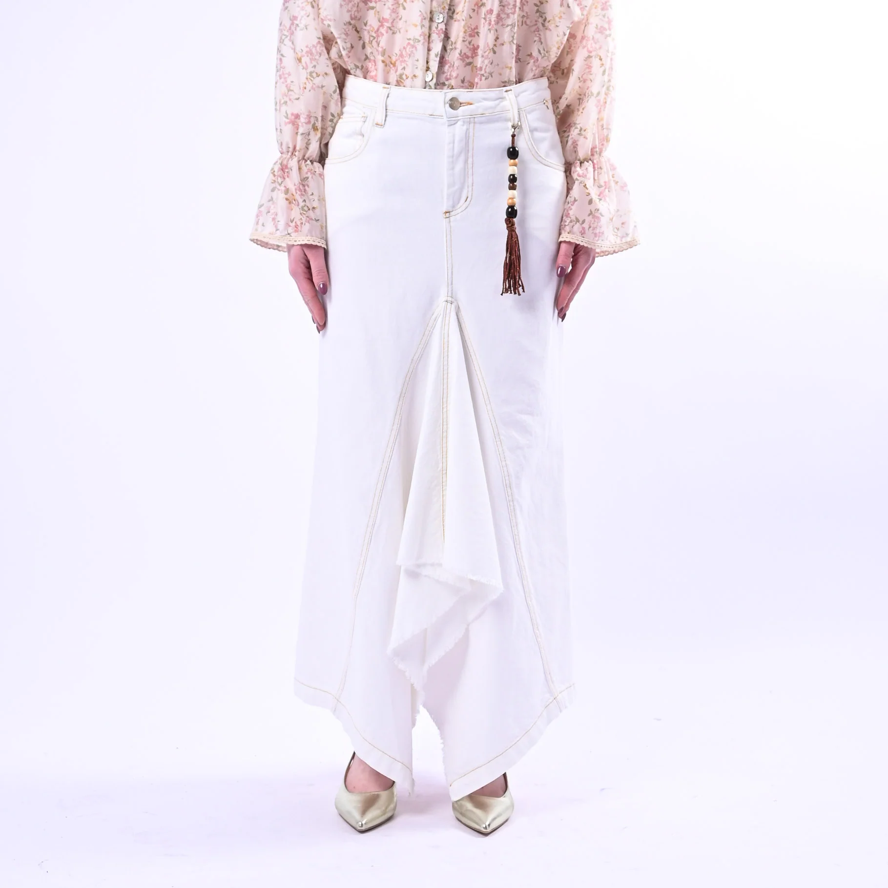 PHILIA LOFT - GONNA LUNGA DENIM A SPICCHI ART.D02E0753/B - BIANCO - Image 2