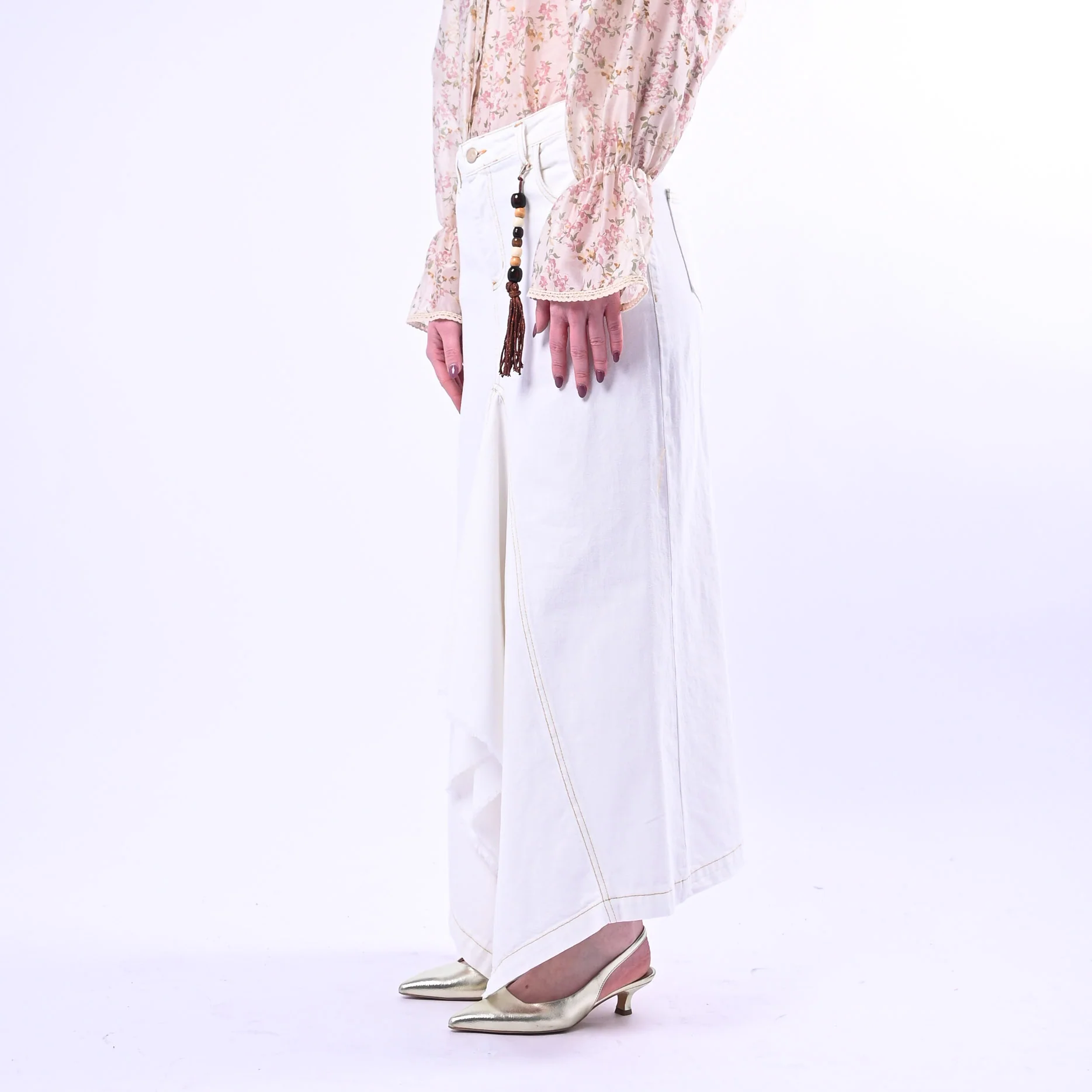 PHILIA LOFT - GONNA LUNGA DENIM A SPICCHI ART.D02E0753/B - BIANCO - Image 3