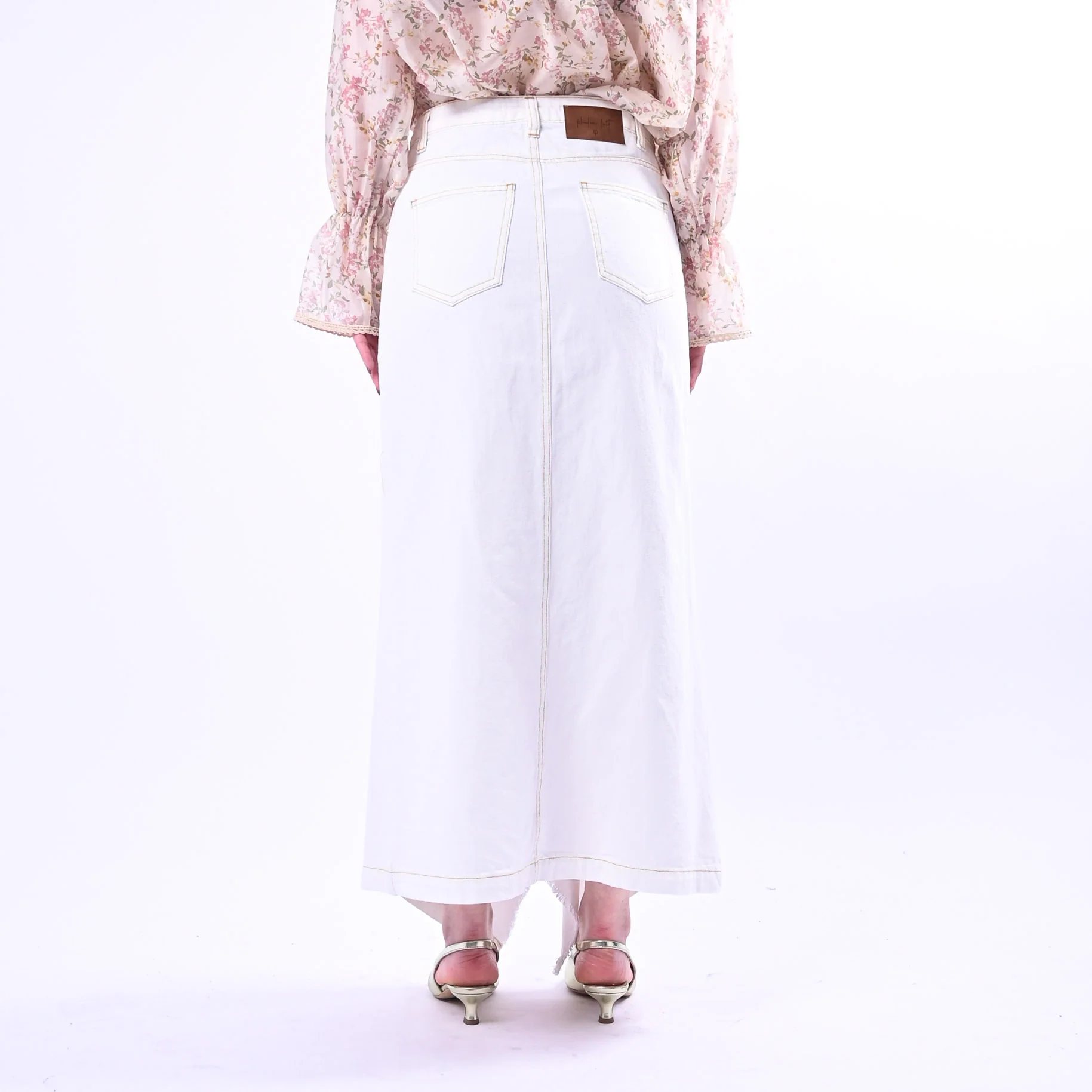PHILIA LOFT - GONNA LUNGA DENIM A SPICCHI ART.D02E0753/B - BIANCO - Image 4