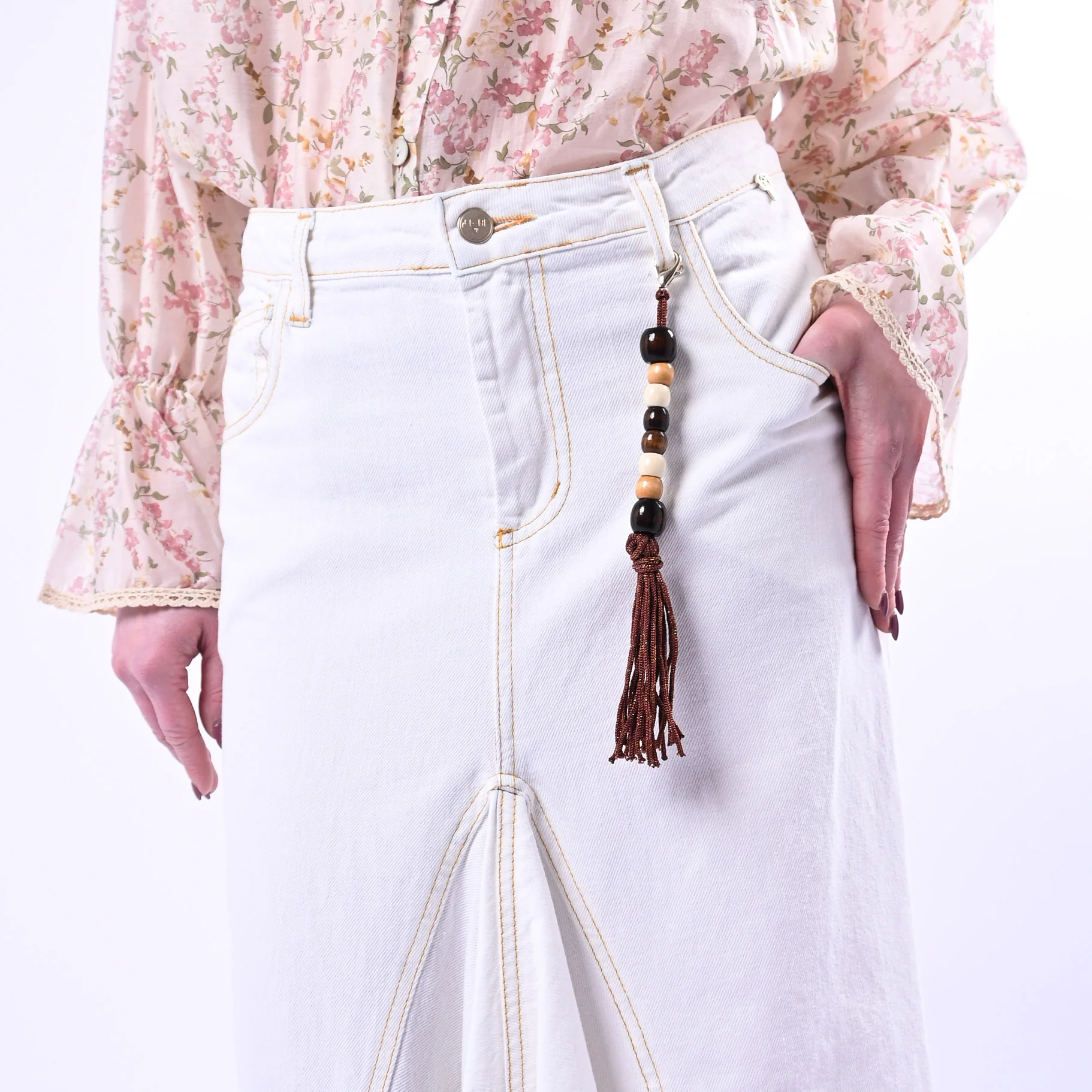 PHILIA LOFT - GONNA LUNGA DENIM A SPICCHI ART.D02E0753/B - BIANCO - Image 5