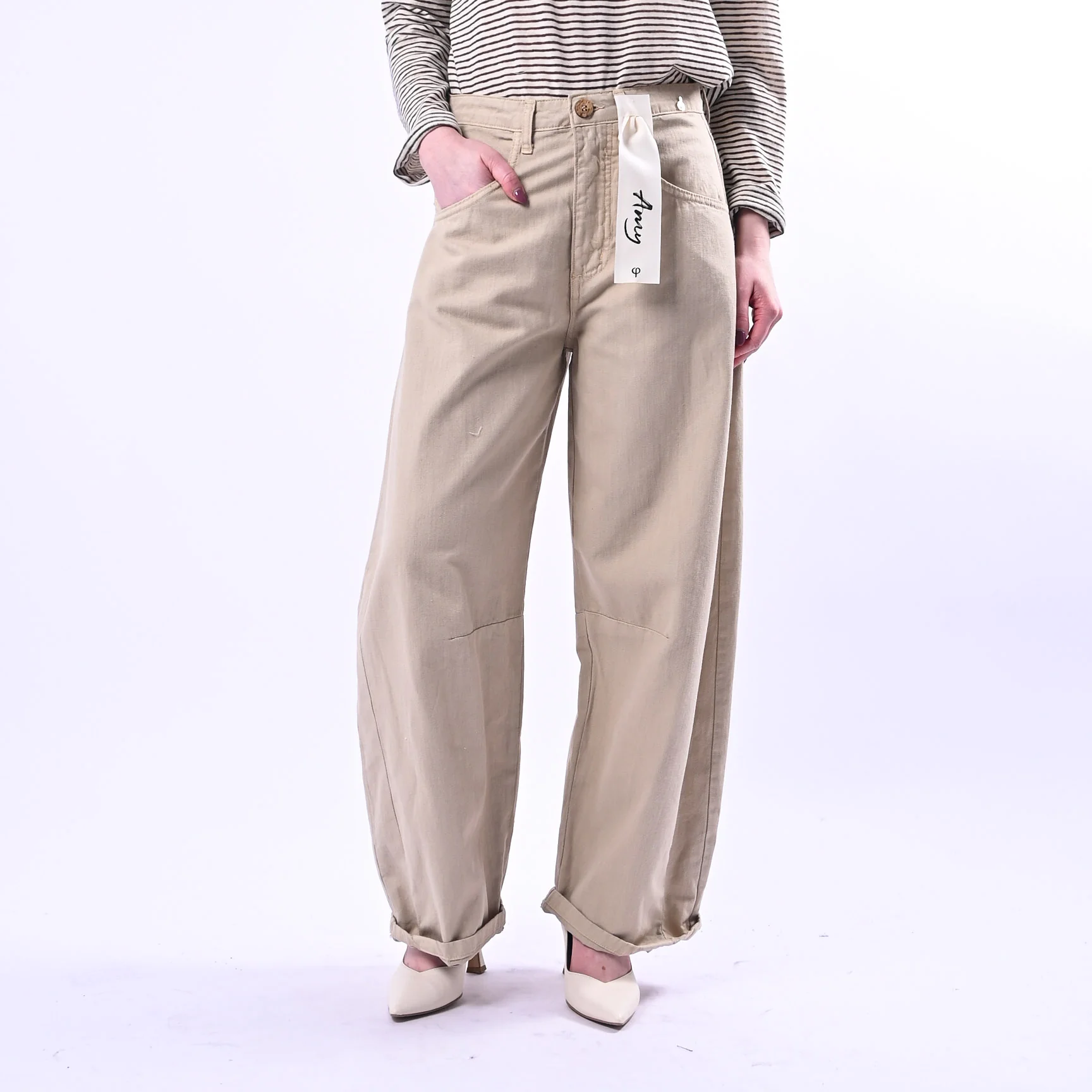 PHILIA LOFT - PANTALONE BARREL COTONE/LINO ART.D02E0866 - SAFARI