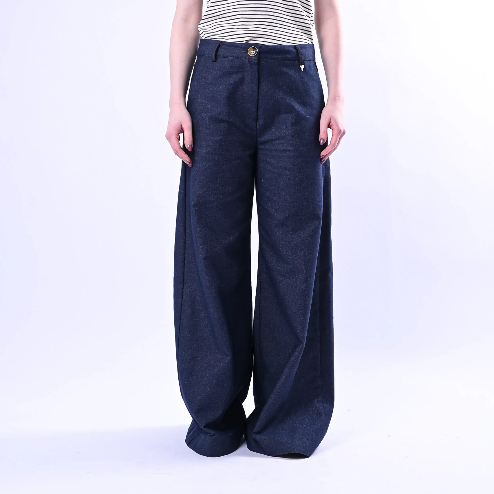 PHILIA LOFT - PANTALONE PALAZZO CHAMBRAY ART.V02F0675 - DENIM SCURO - Image 2