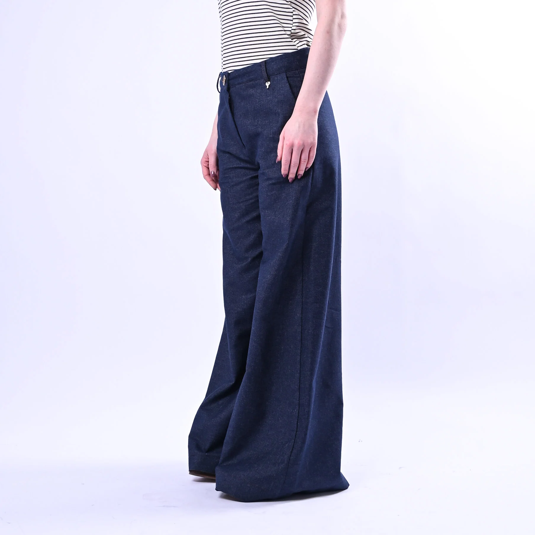 PHILIA LOFT - PANTALONE PALAZZO CHAMBRAY ART.V02F0675 - DENIM SCURO - Image 3