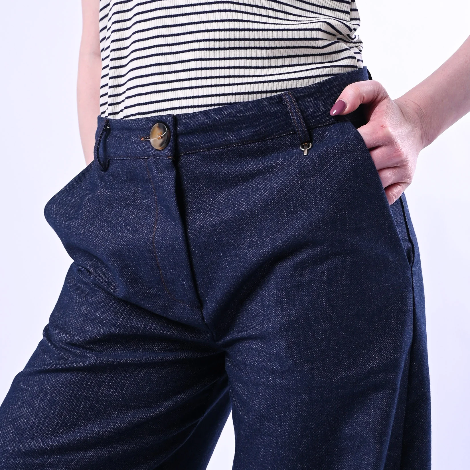 PHILIA LOFT - PANTALONE PALAZZO CHAMBRAY ART.V02F0675 - DENIM SCURO - Image 5