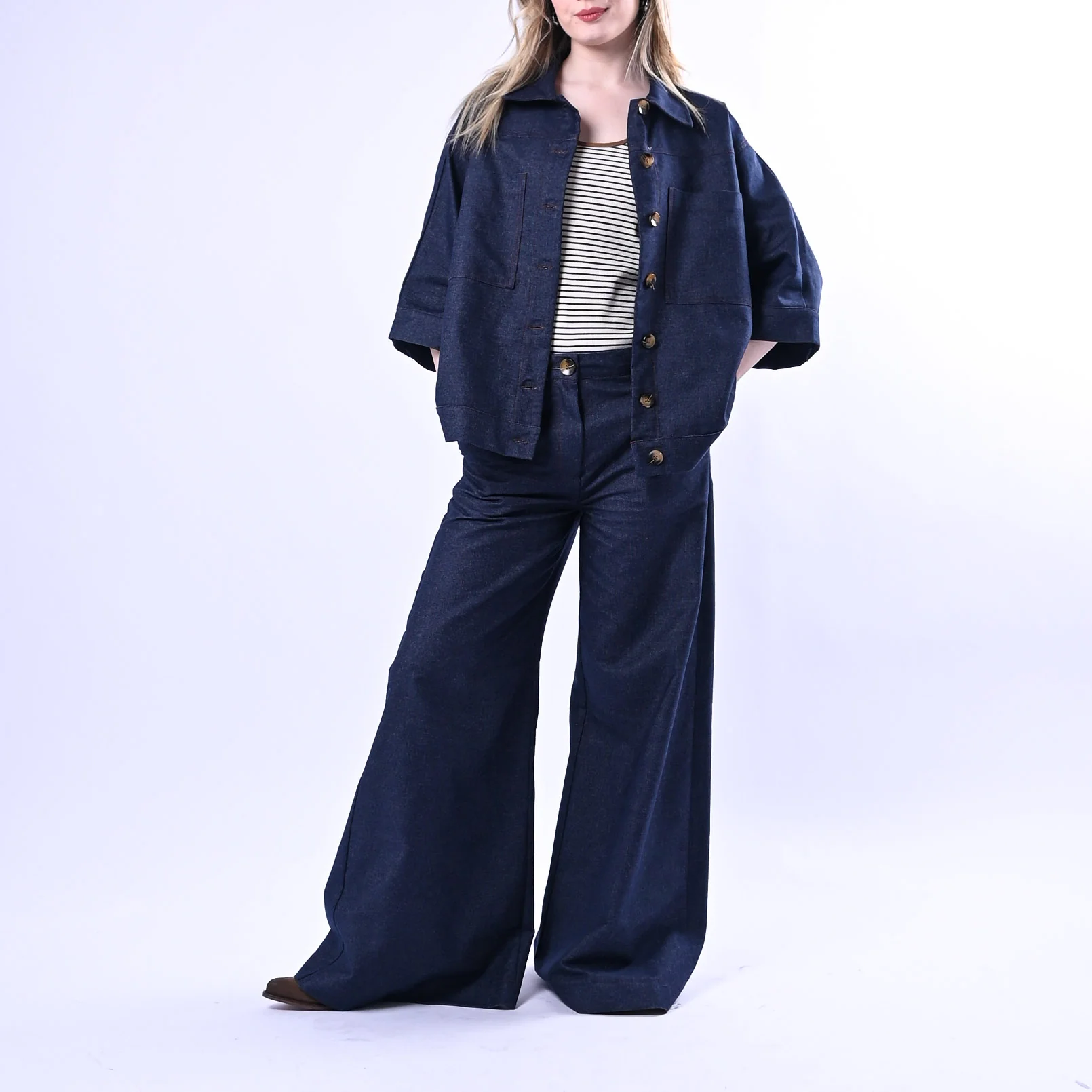 PHILIA LOFT - PANTALONE PALAZZO CHAMBRAY ART.V02F0675 - DENIM SCURO - Image 6