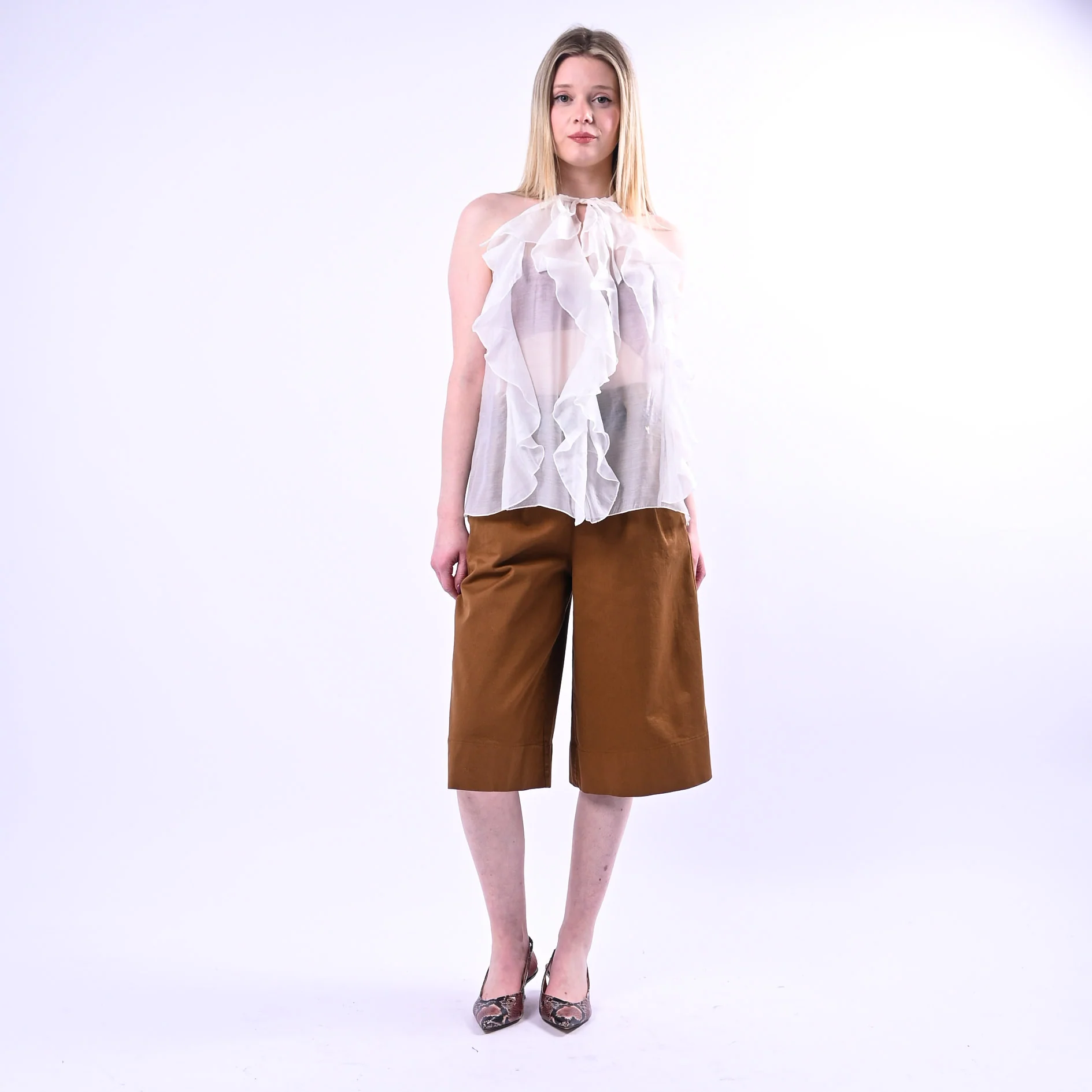 PHILIA LOFT - TOP SCOLLO A GOCCIA CON ROUGES ART.D02N0770/L - LATTE
