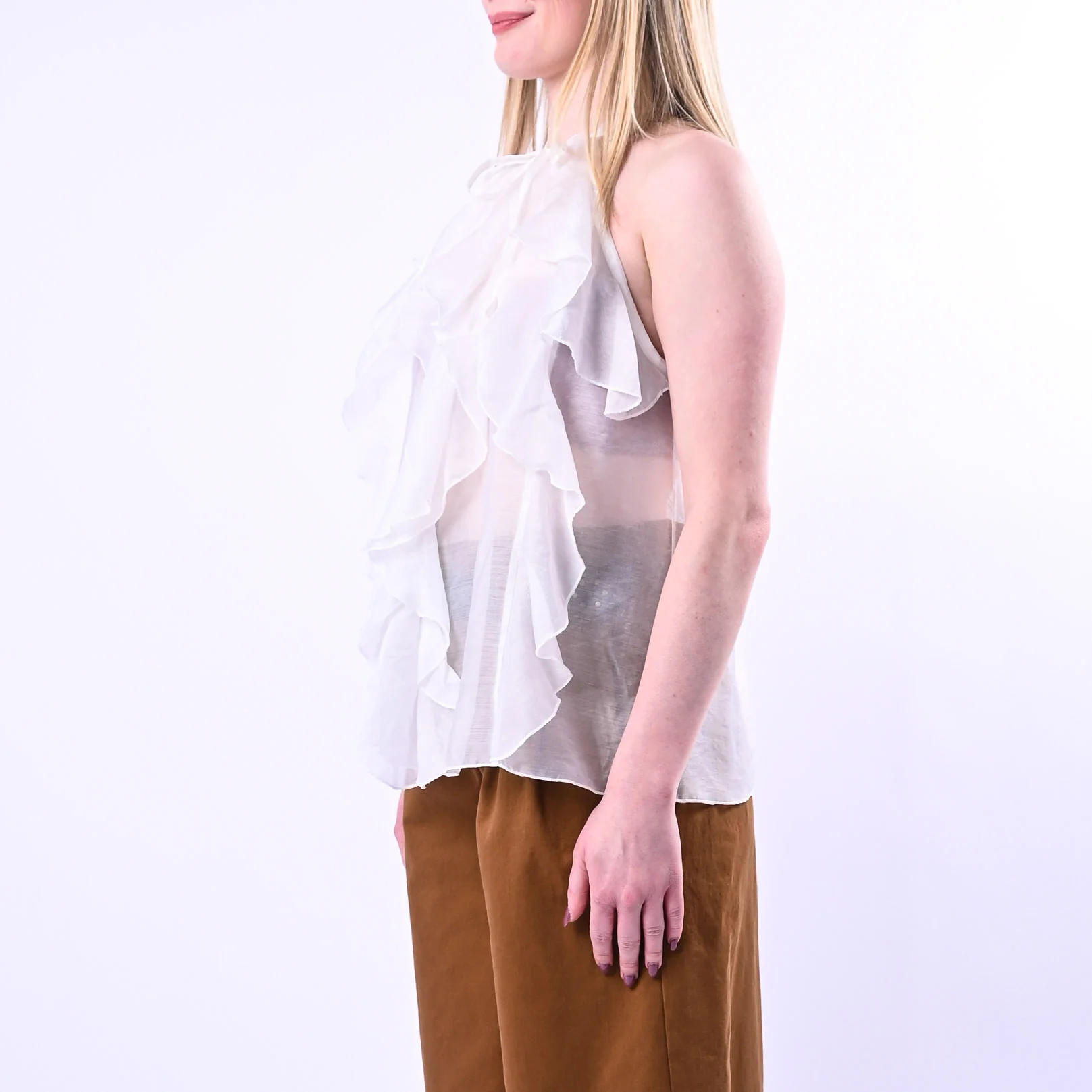 PHILIA LOFT - TOP SCOLLO A GOCCIA CON ROUGES ART.D02N0770/L - LATTE - Image 4