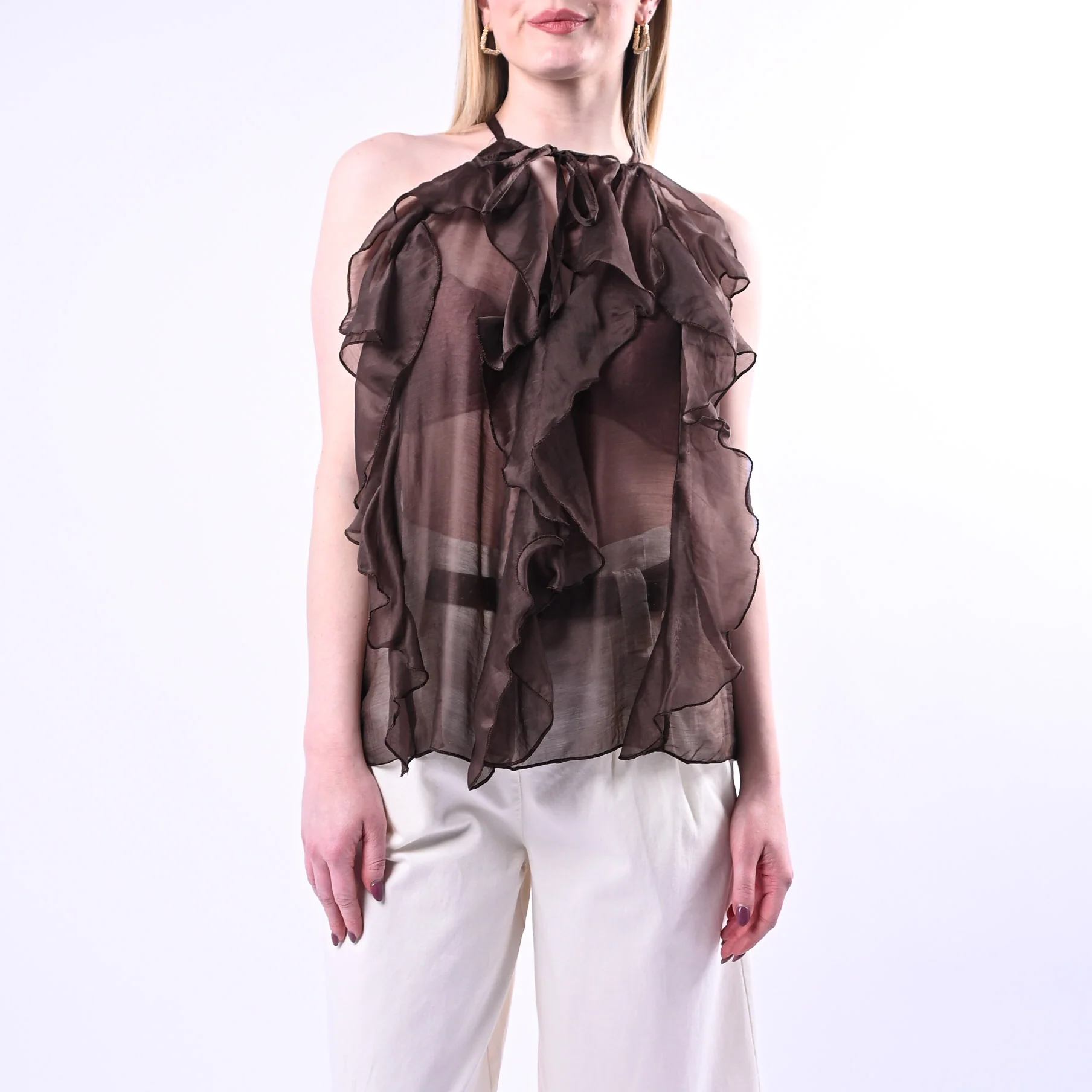 PHILIA LOFT - TOP SCOLLO A GOCCIA CON ROUGES ART.D02N0770/M - MORO
