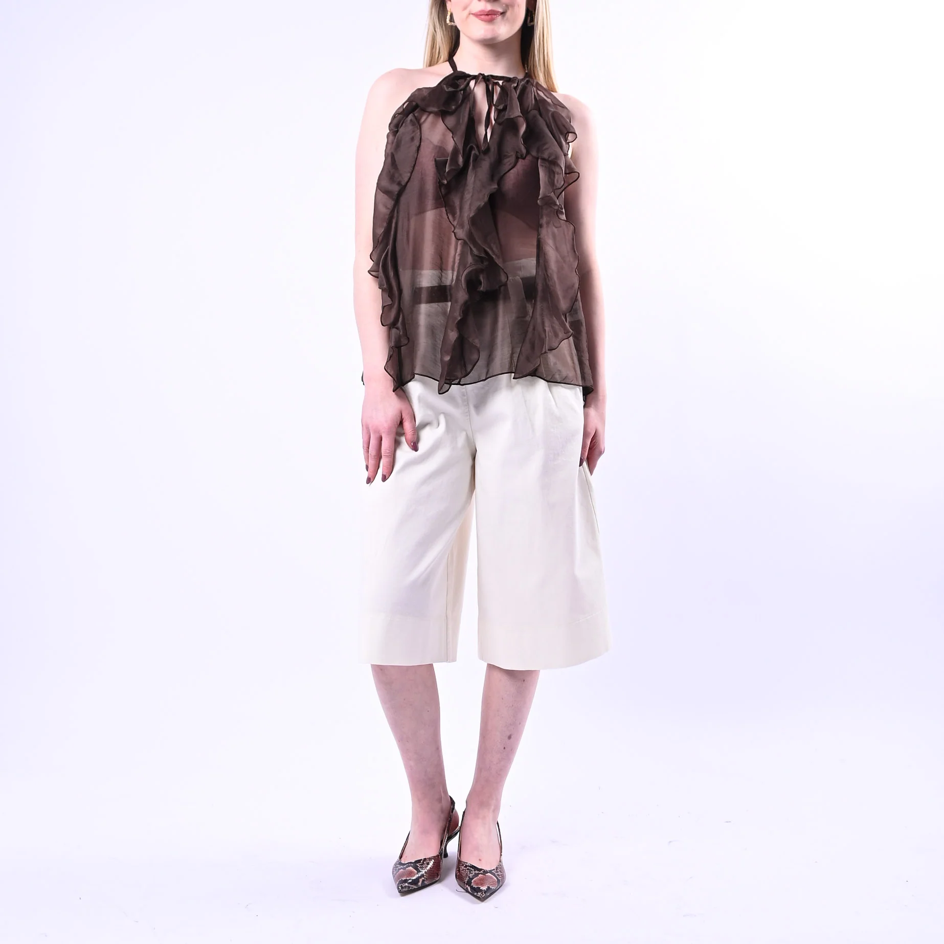 PHILIA LOFT - TOP SCOLLO A GOCCIA CON ROUGES ART.D02N0770/M - MORO - Image 6