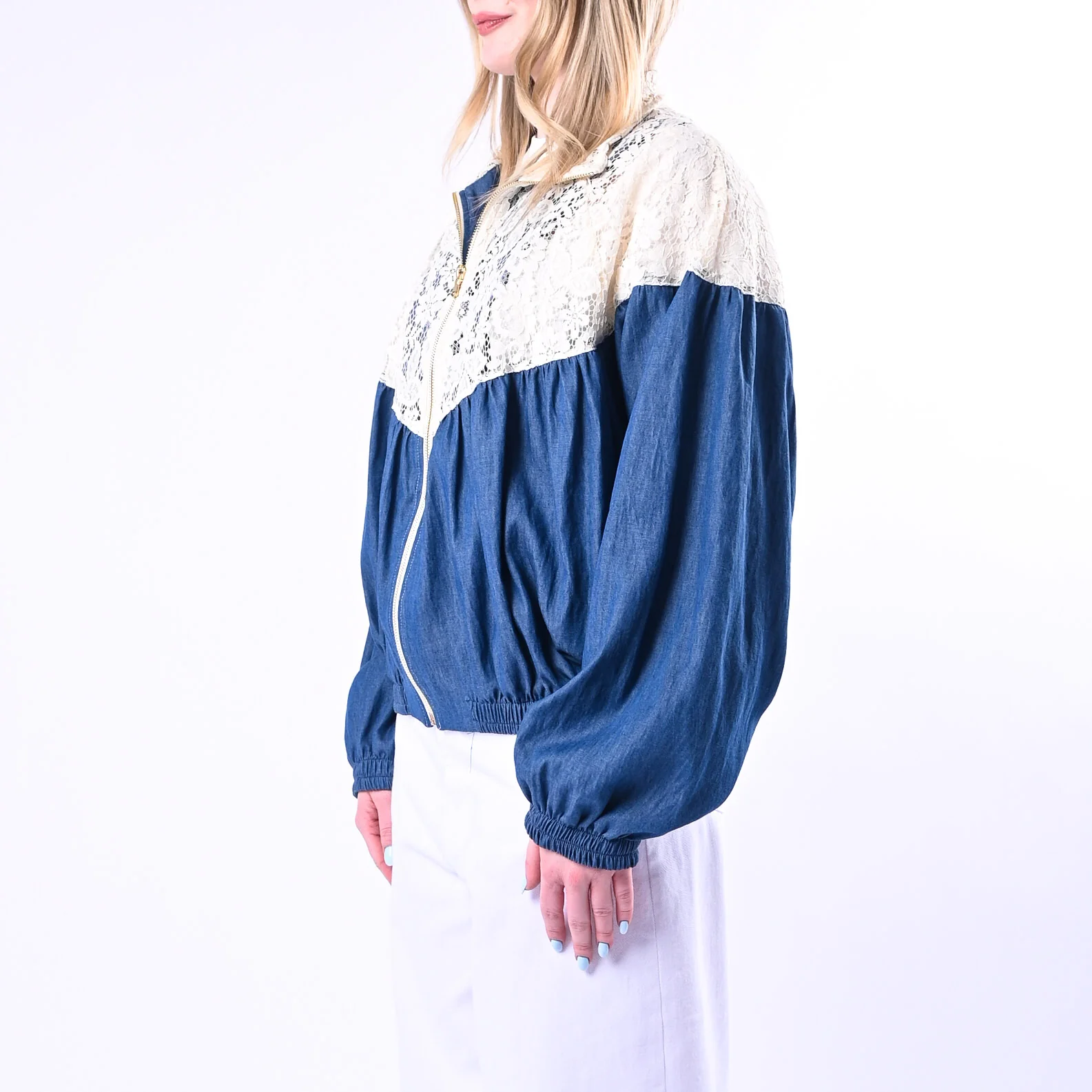 VICOLO - BOMBER OVER PIZZO E CHAMBRAY ART.TAB2066/BJ - BURRO/JEANS - Image 2