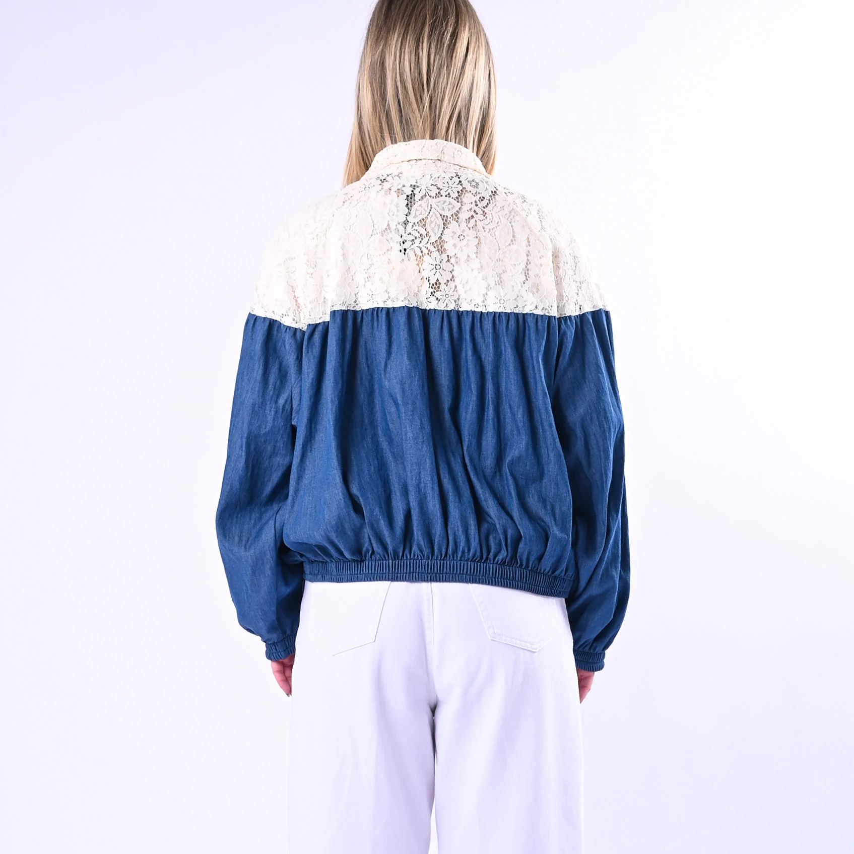 VICOLO - BOMBER OVER PIZZO E CHAMBRAY ART.TAB2066/BJ - BURRO/JEANS - Image 3