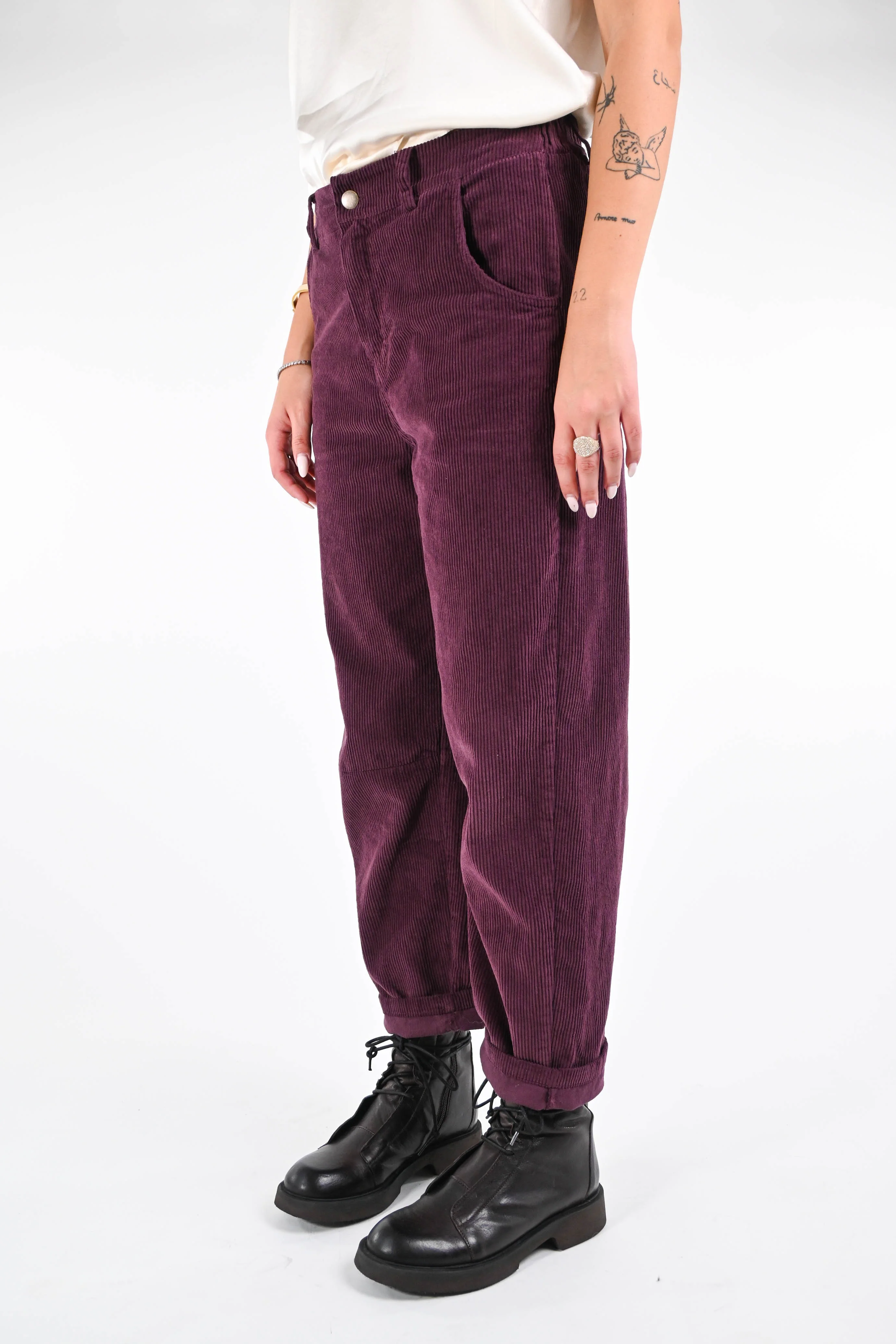 RECUPERO - PANTALONE BAGGY IN VELLUTO ART.30325/V - BORDEAUX - Image 3