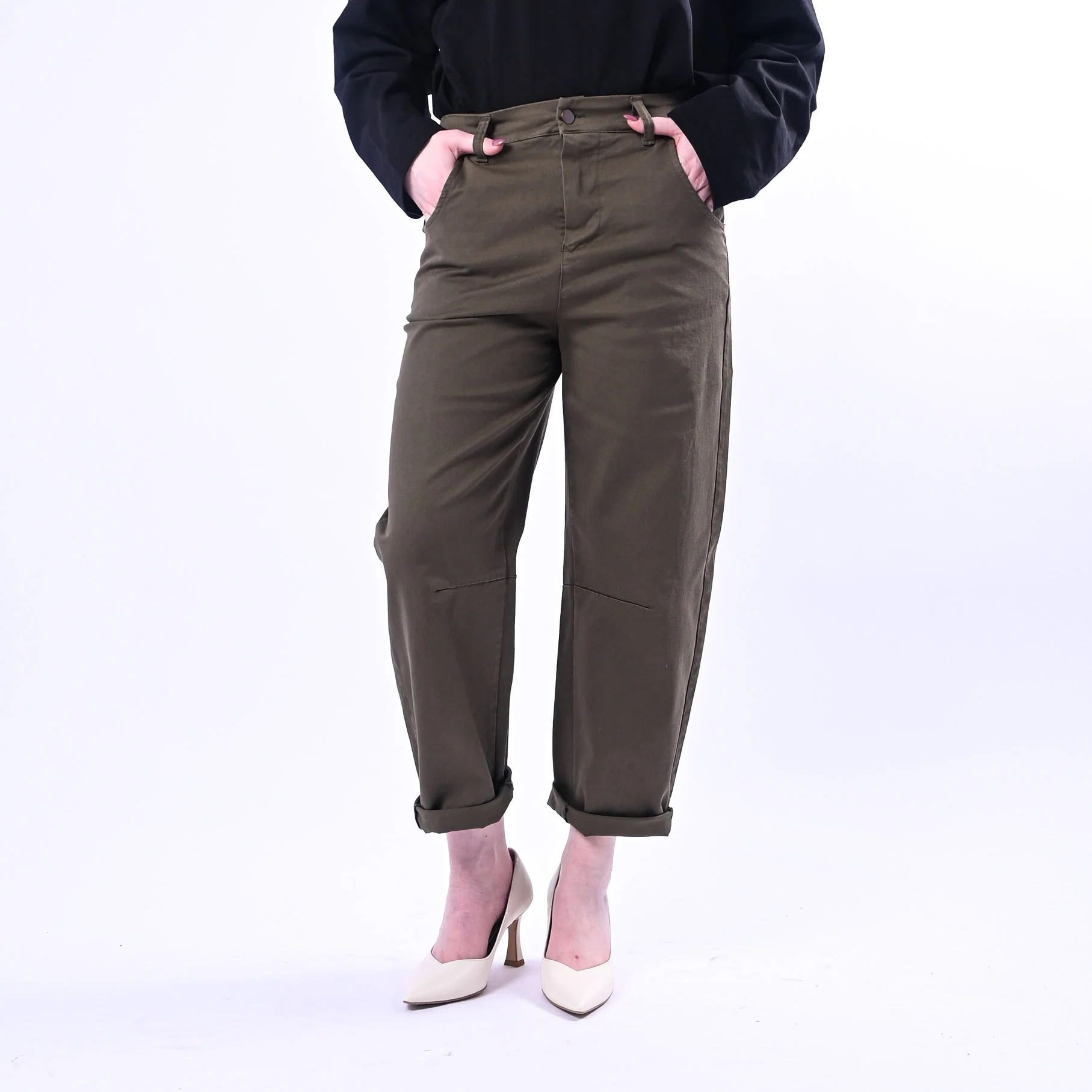 RECUPERO - PANTALONE BARREL PRETTY ELASTICO DIETRO ART.30325/G - GABARDINA MILITARE