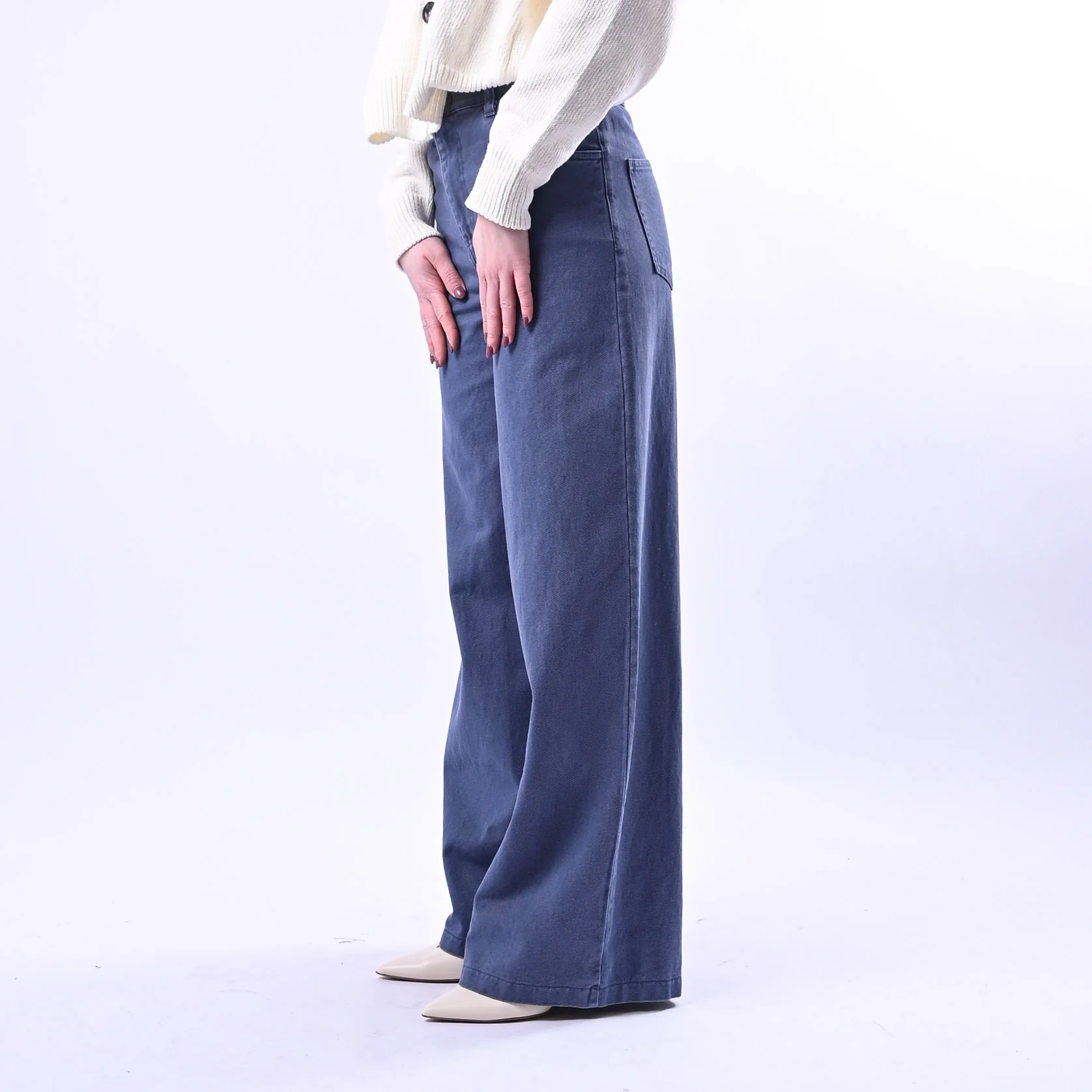 RECUPERO - PANTALONE PALAZZO FLY BULL DENIM ART.VLP1081 - ACID WASH BLU - Image 3
