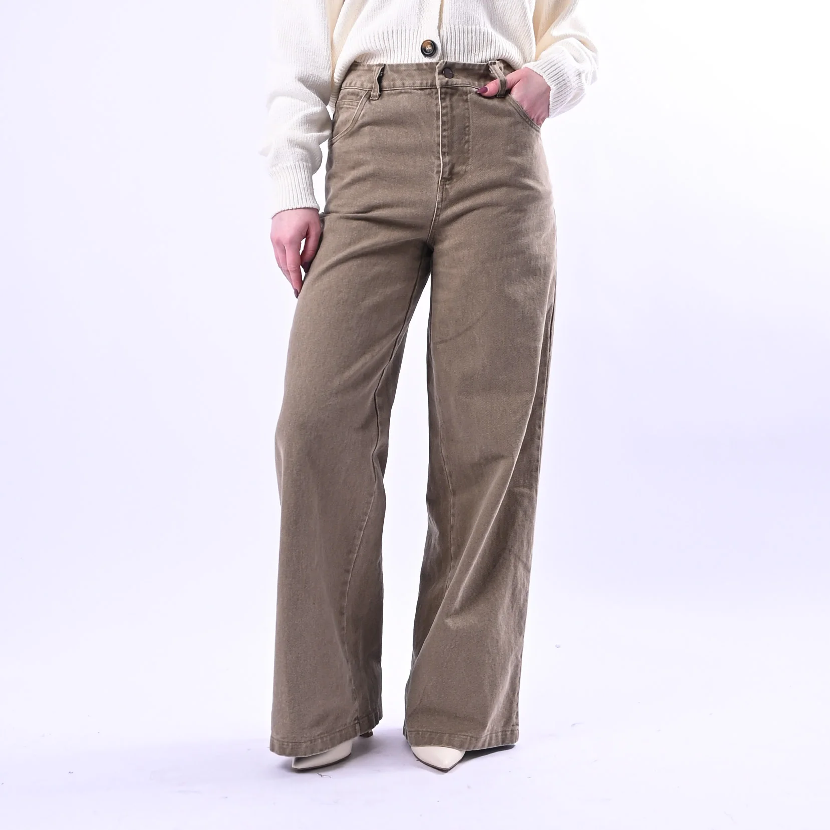 RECUPERO - PANTALONE PALAZZO FLY BULL DENIM ART.VLP1081 - ACID WASH CAMMELLO