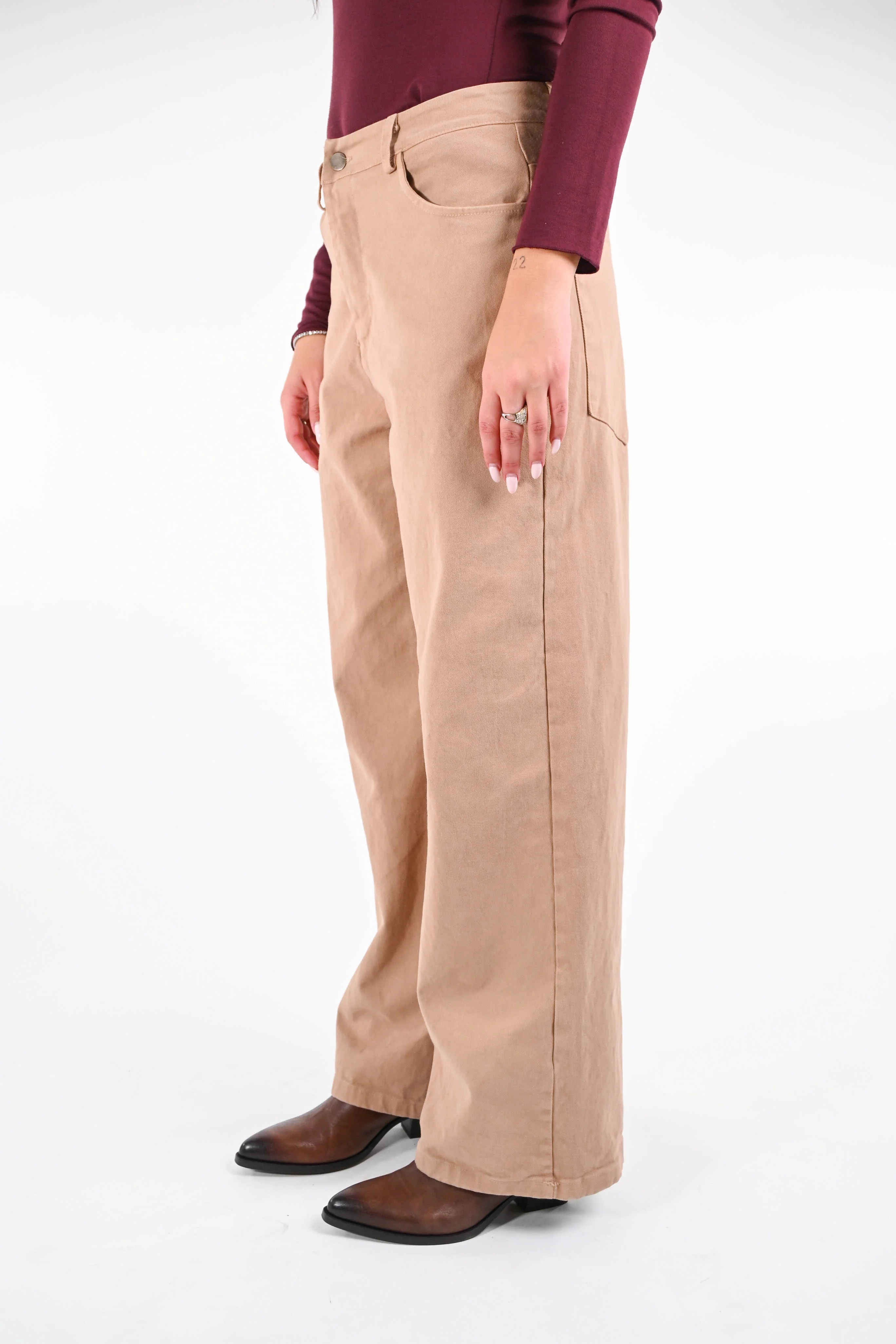 RECUPERO - PANTALONE WIDE LEG IN GABARDINA ART.30464 - BEIGE - Image 3