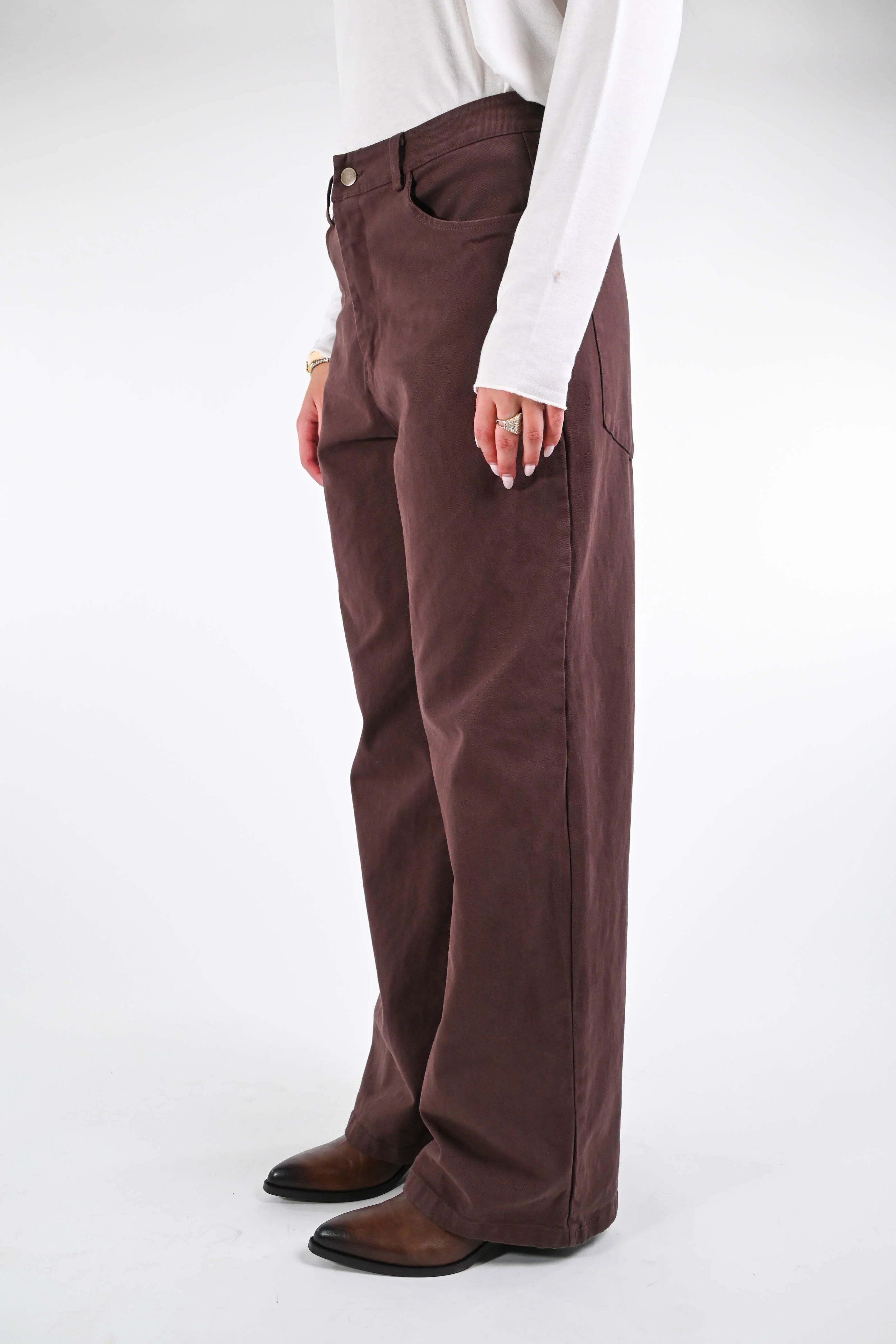 RECUPERO - PANTALONE WIDE LEG IN GABARDINA ART.30464 - MORO - Image 3