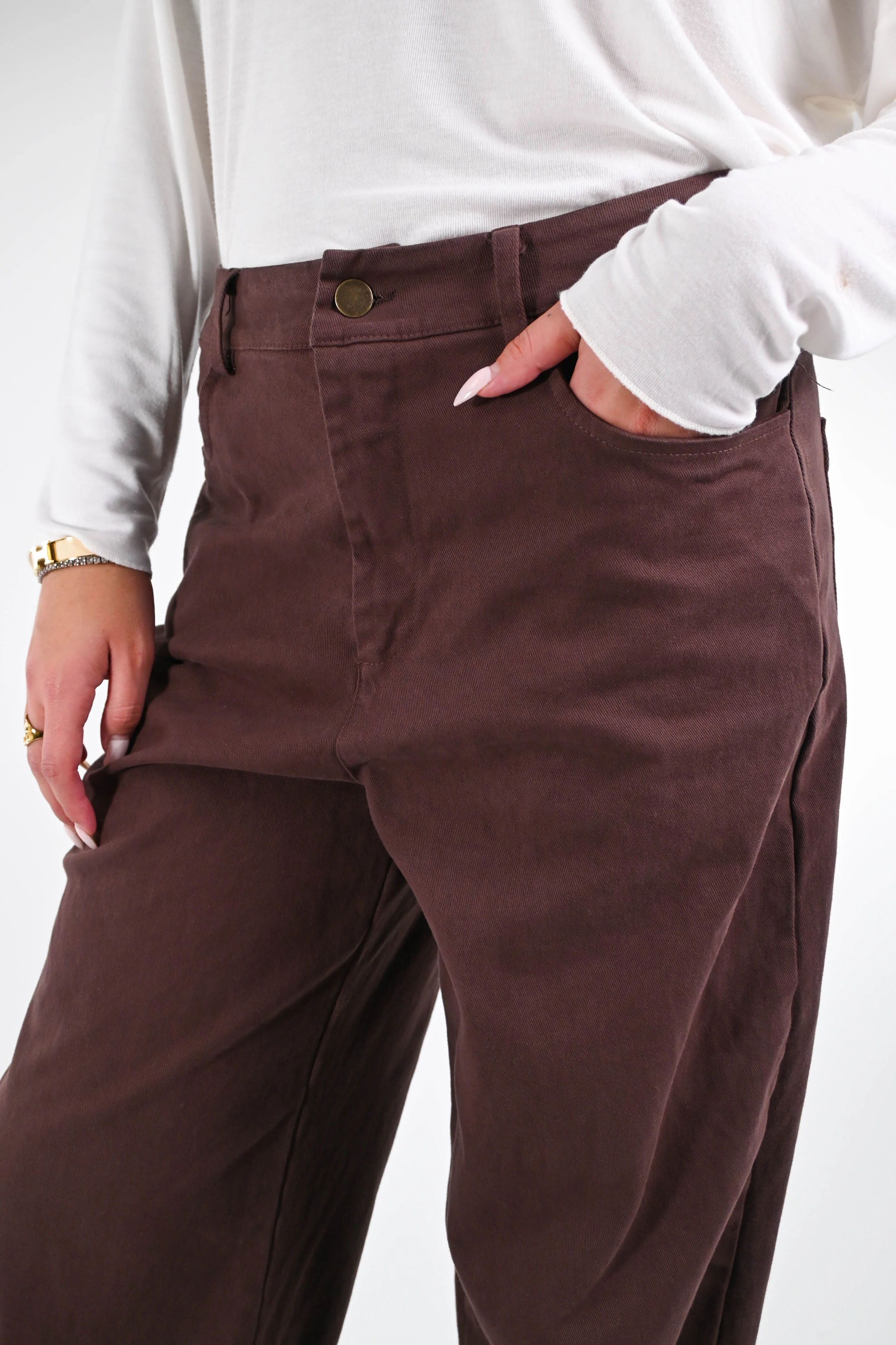 RECUPERO - PANTALONE WIDE LEG IN GABARDINA ART.30464 - MORO - Image 5