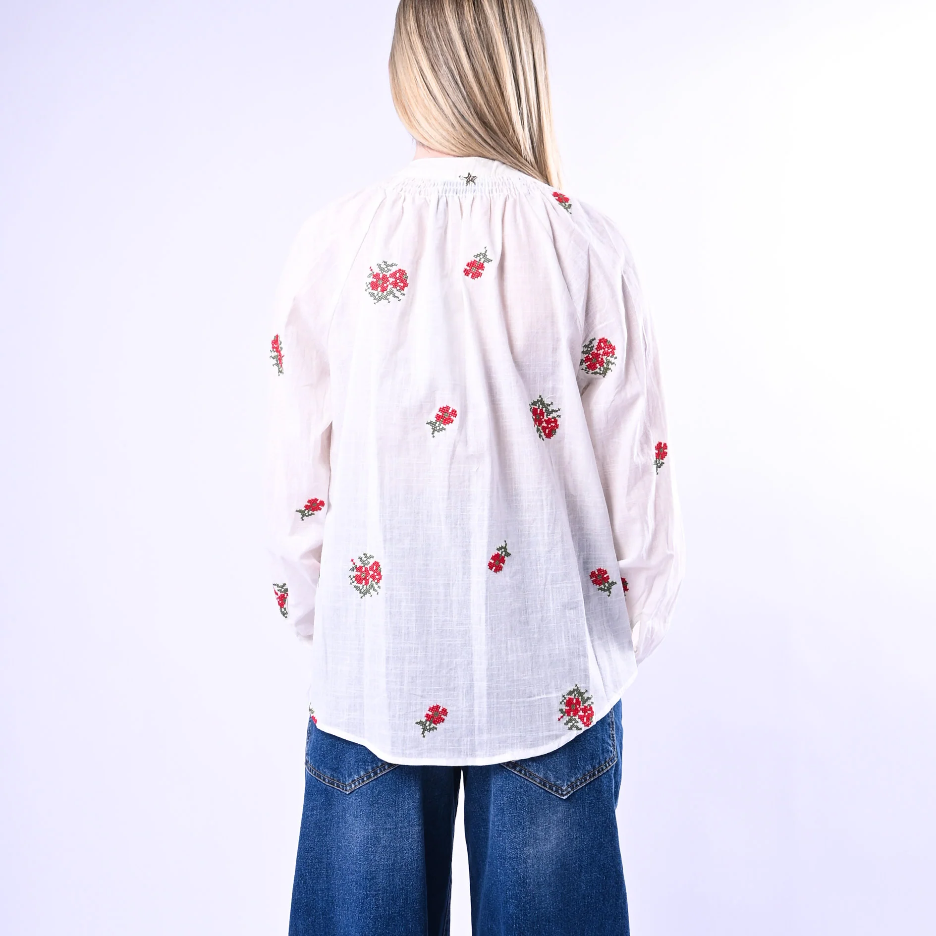 SOUVENIR - CAMICIA COREANA CON RICAMI ROSSI ART.D39V1344 - BIANCO/ROSSO - Image 4