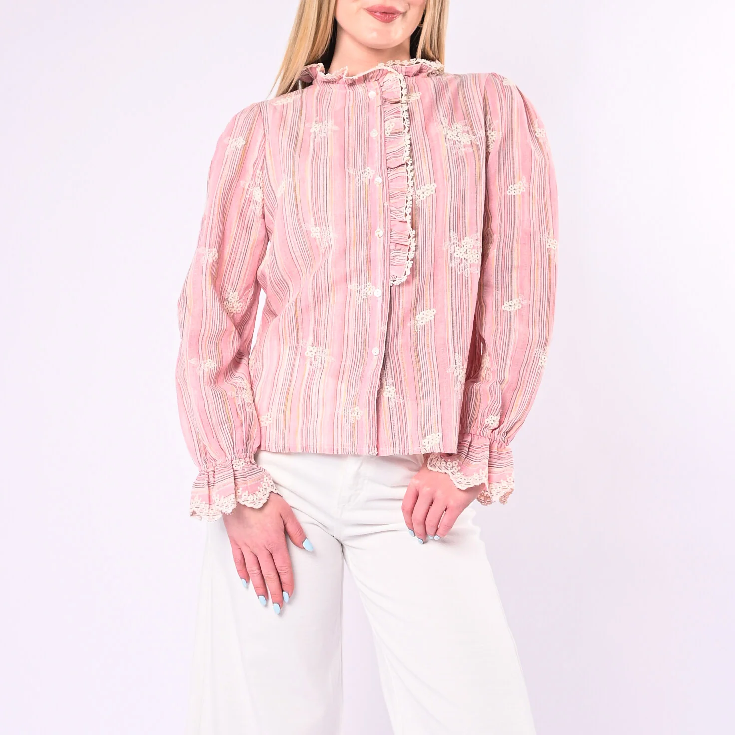 SOUVENIR - CAMICIA GESSATA CON RICAMI E ROUGES ART.D39V1512/R - ROSA