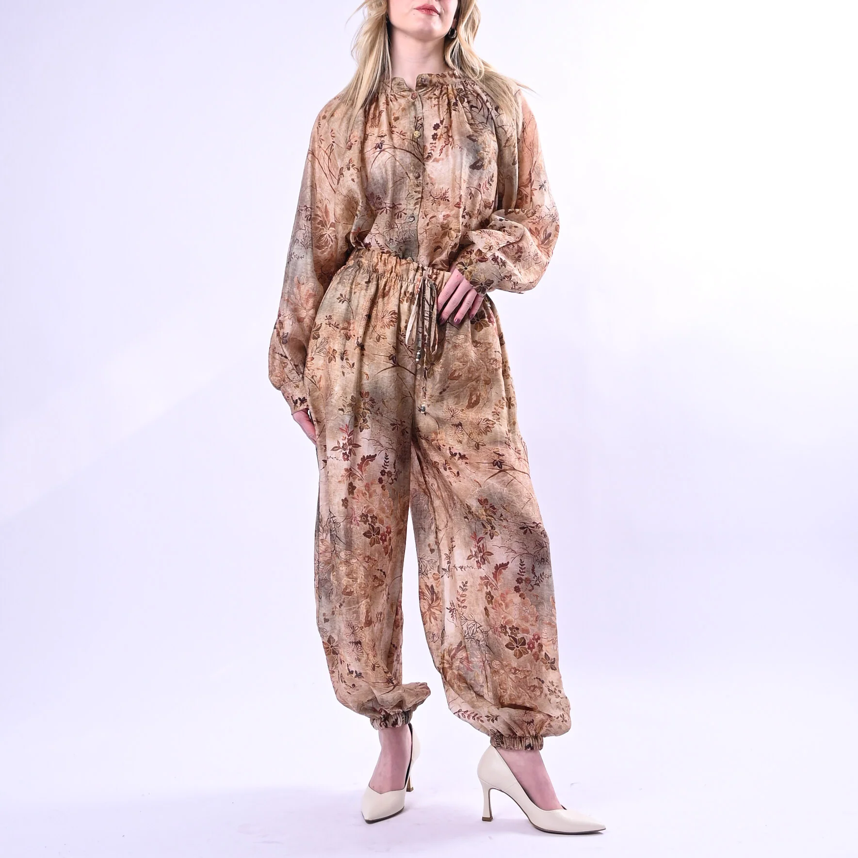 SOUVENIR - CAMICIA IN TENCEL FANTASIA FLOREALE ART.R39B1067 - BEIGE