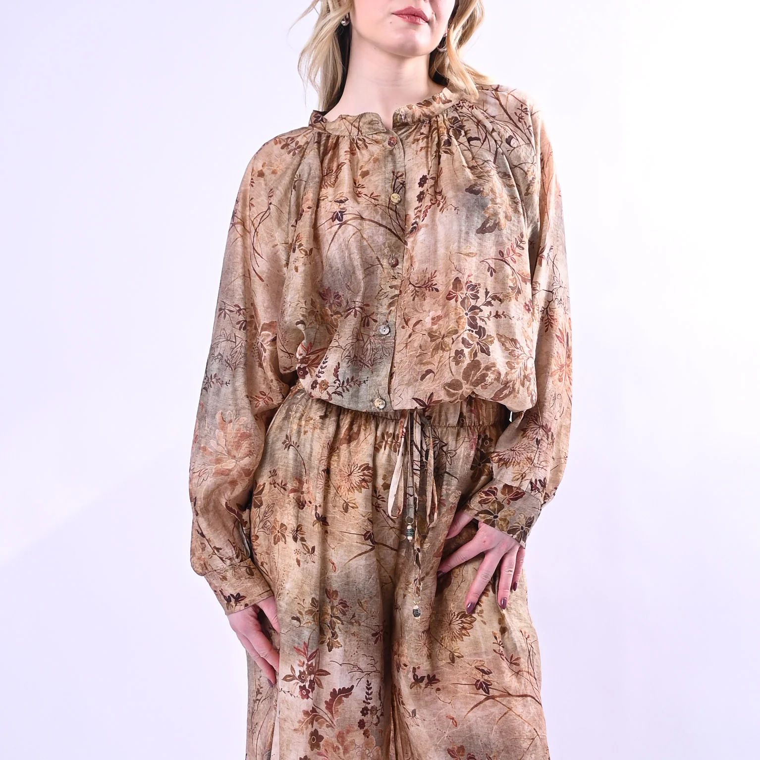 SOUVENIR - CAMICIA IN TENCEL FANTASIA FLOREALE ART.R39B1067 - BEIGE - Image 2