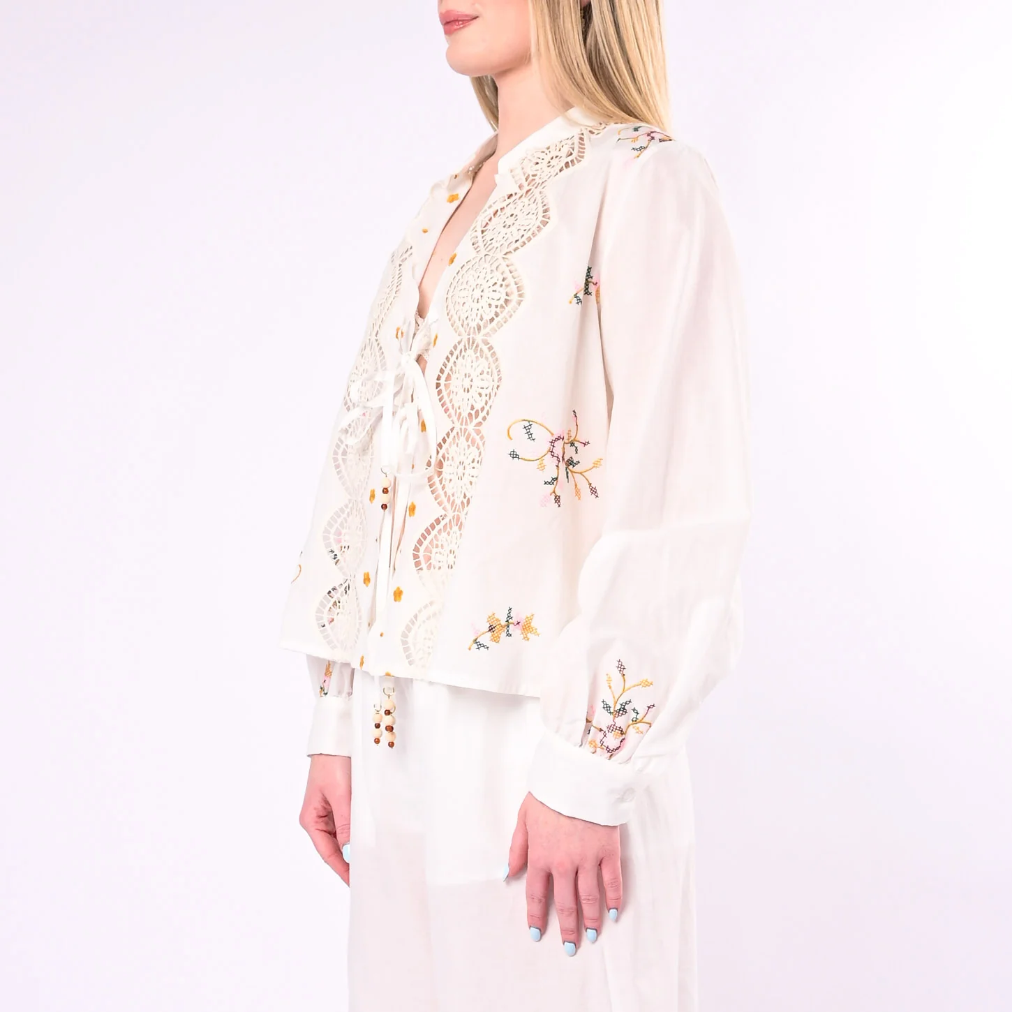 SOUVENIR - CAMICIA INSERTI PIZZO CON RICAMI ART.M39F1358/P - PANNA - Image 4