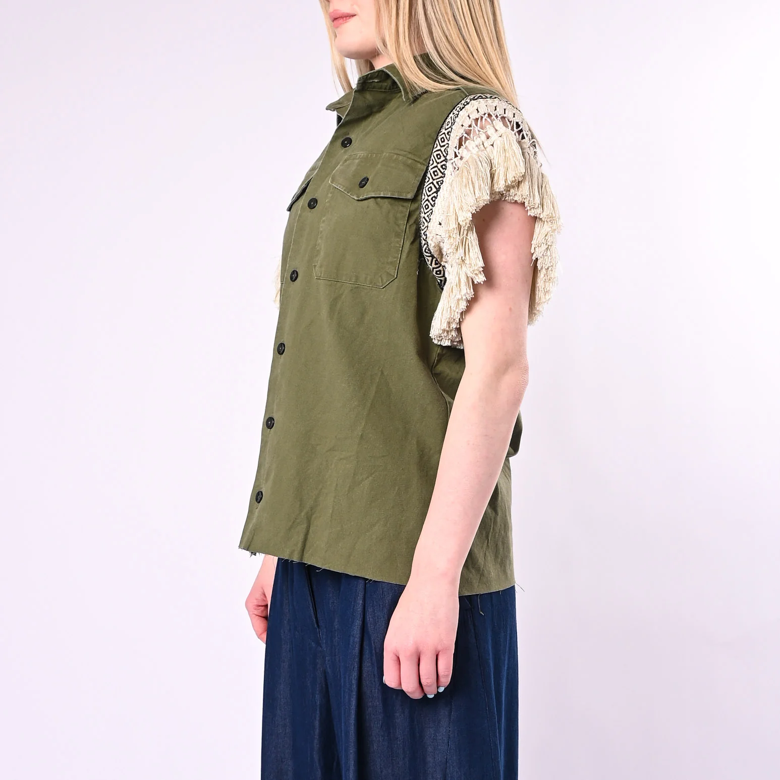 SOUVENIR - CAMICIA VINTAGE CON PASSAMANERIA ART.M39F1703/V - VERDE - Image 3