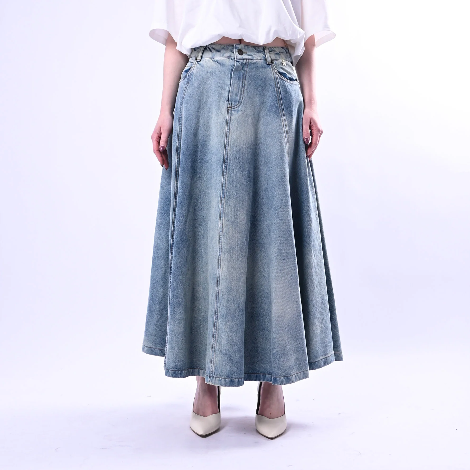 SOUVENIR - GONNA DENIM RUOTA ART.M39F1289 - MARMORIZZATO CHIARO - Image 2