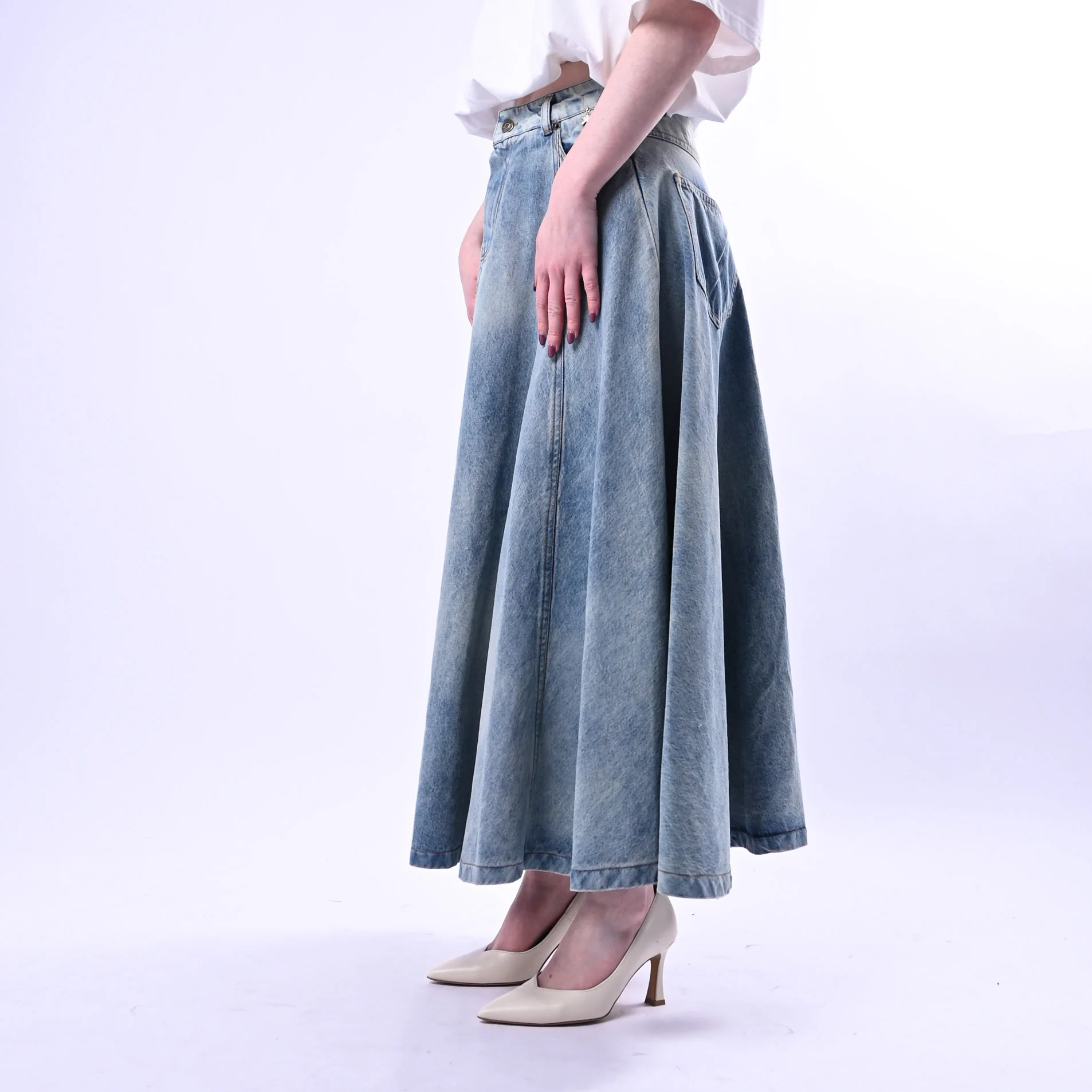 SOUVENIR - GONNA DENIM RUOTA ART.M39F1289 - MARMORIZZATO CHIARO - Image 3