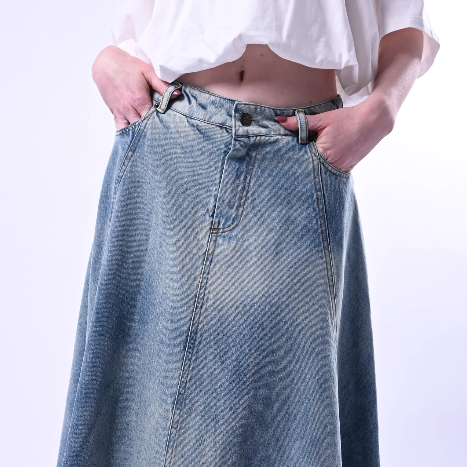 SOUVENIR - GONNA DENIM RUOTA ART.M39F1289 - MARMORIZZATO CHIARO - Image 5