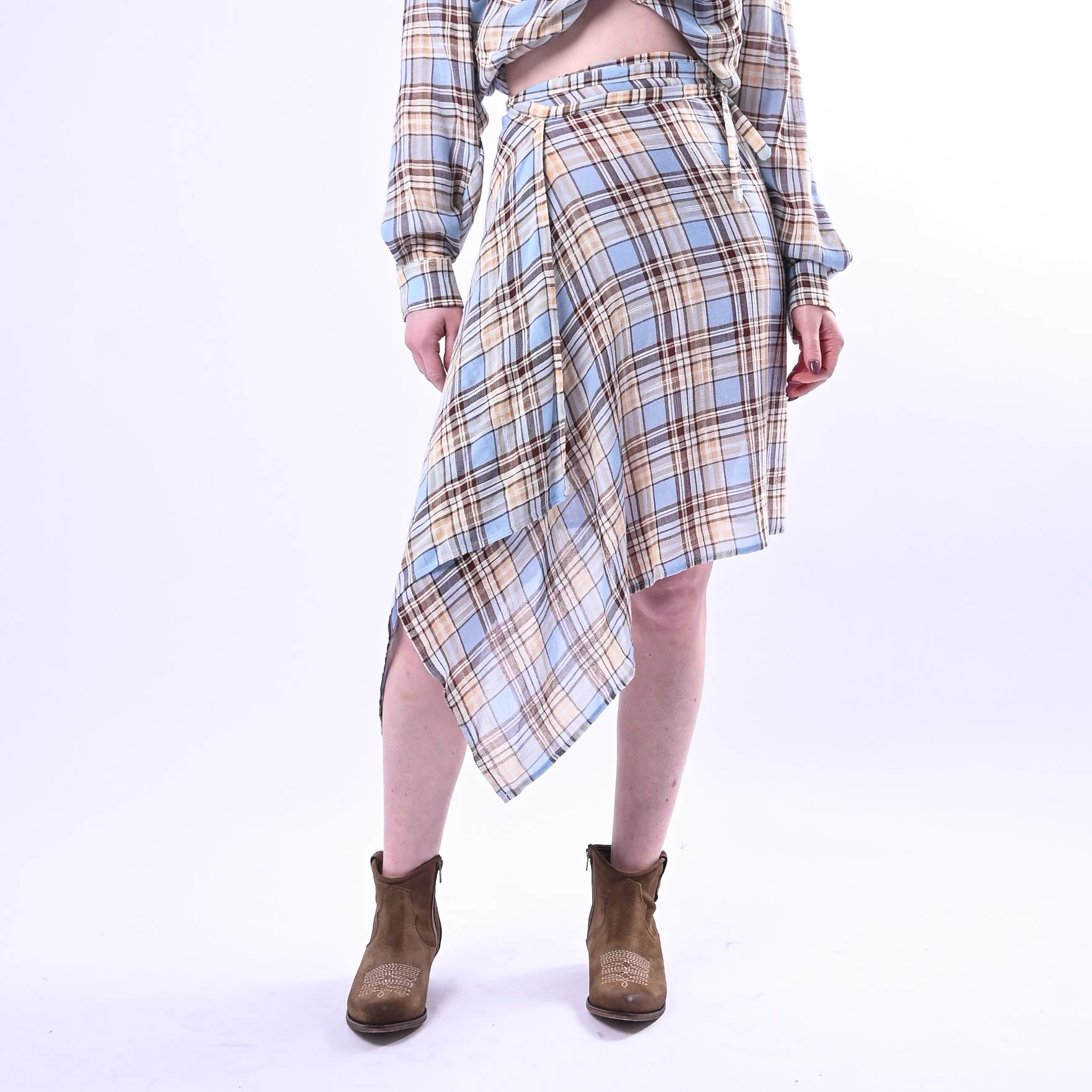 SOUVENIR - GONNA PAREO A QUADRI ART.M39F1076 - CELESTE/BEIGE