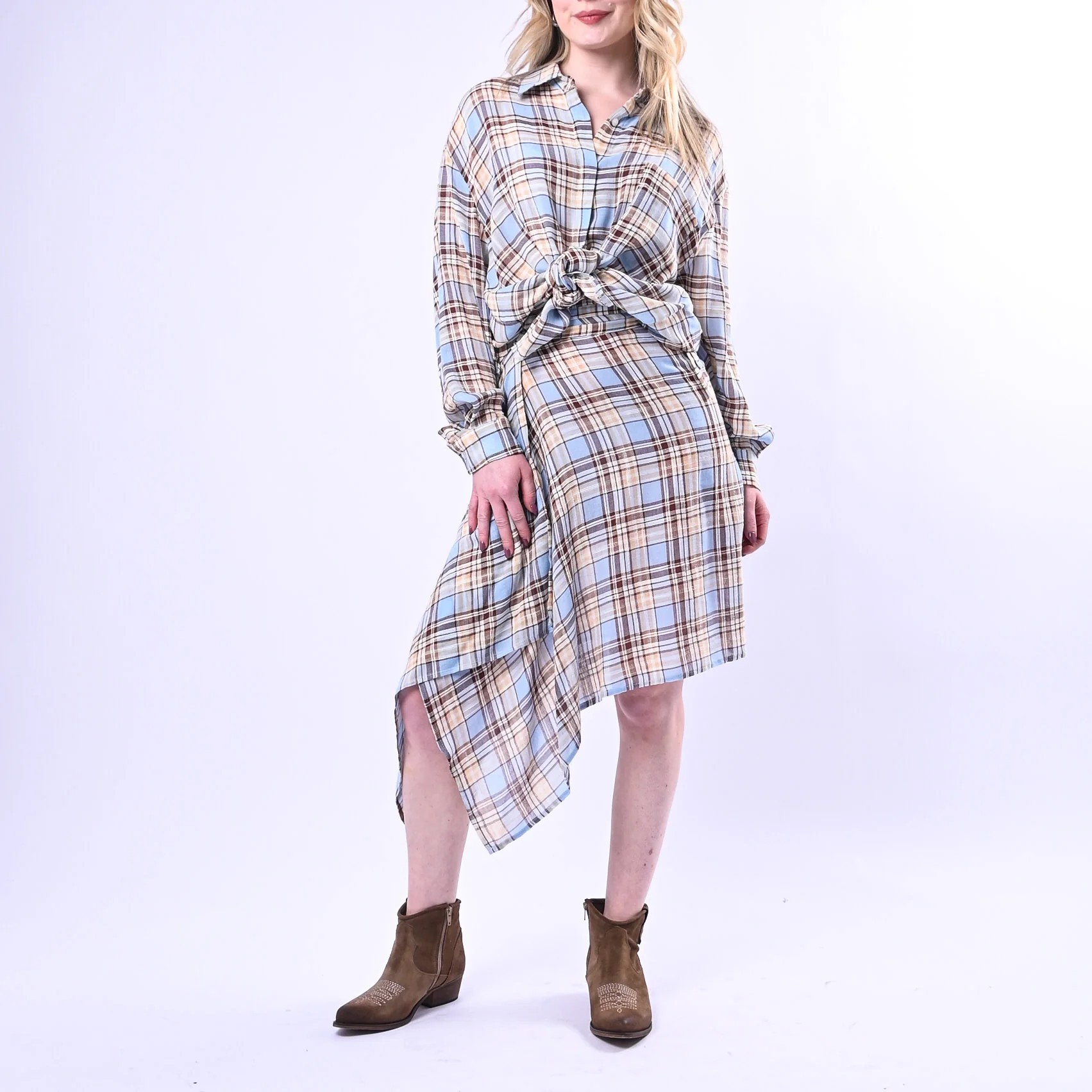 SOUVENIR - GONNA PAREO A QUADRI ART.M39F1076 - CELESTE/BEIGE - Image 6