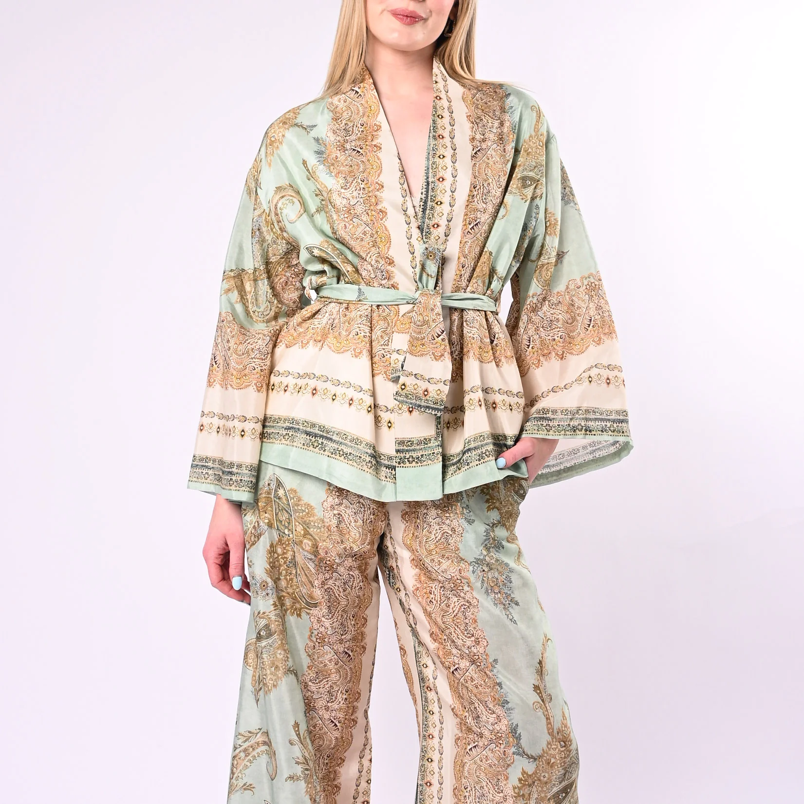 SOUVENIR - KIMONO CORTO DAMASCATO CON CINTURA ART.M39F1699/F - FANTASIA - Image 2