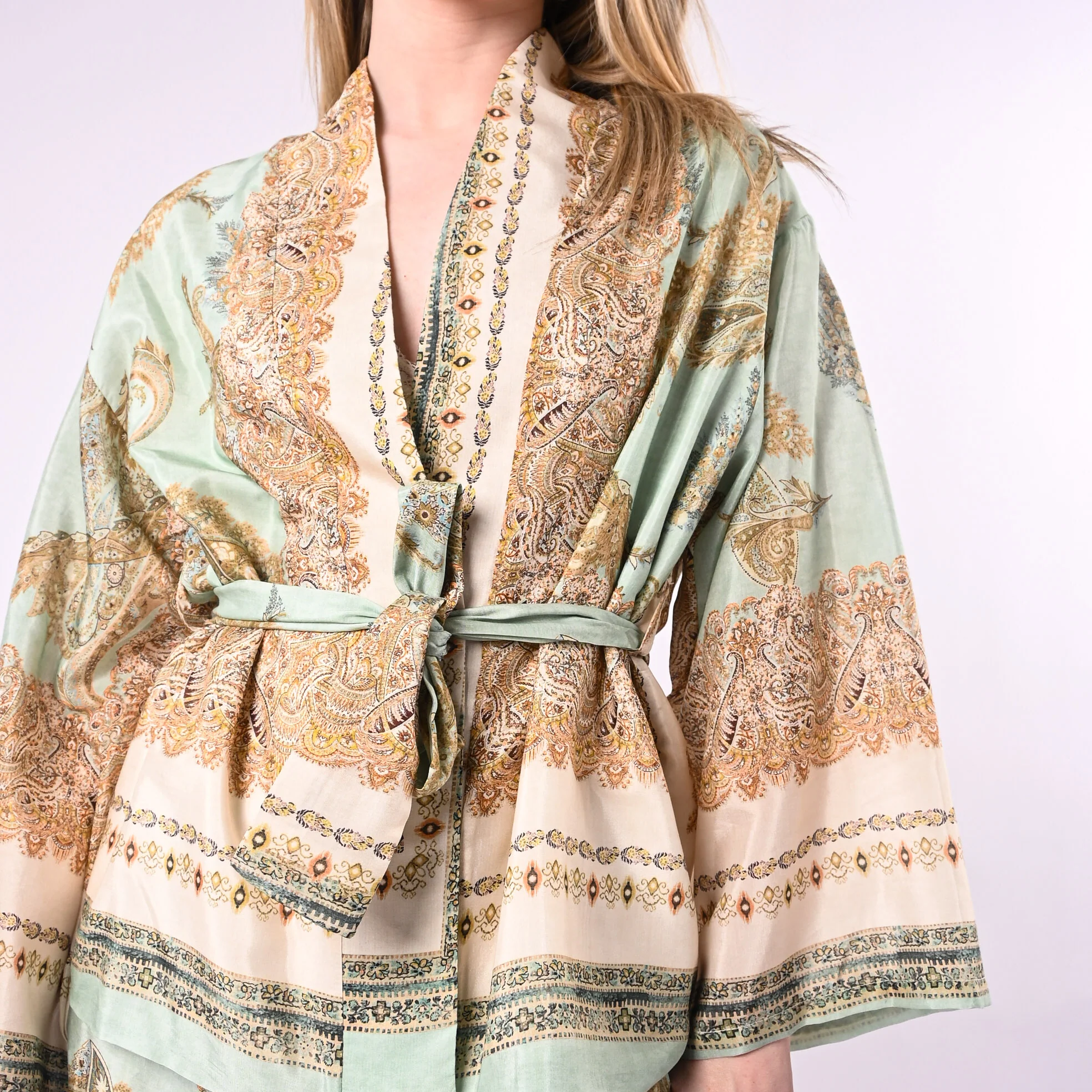 SOUVENIR - KIMONO CORTO DAMASCATO CON CINTURA ART.M39F1699/F - FANTASIA - Image 6